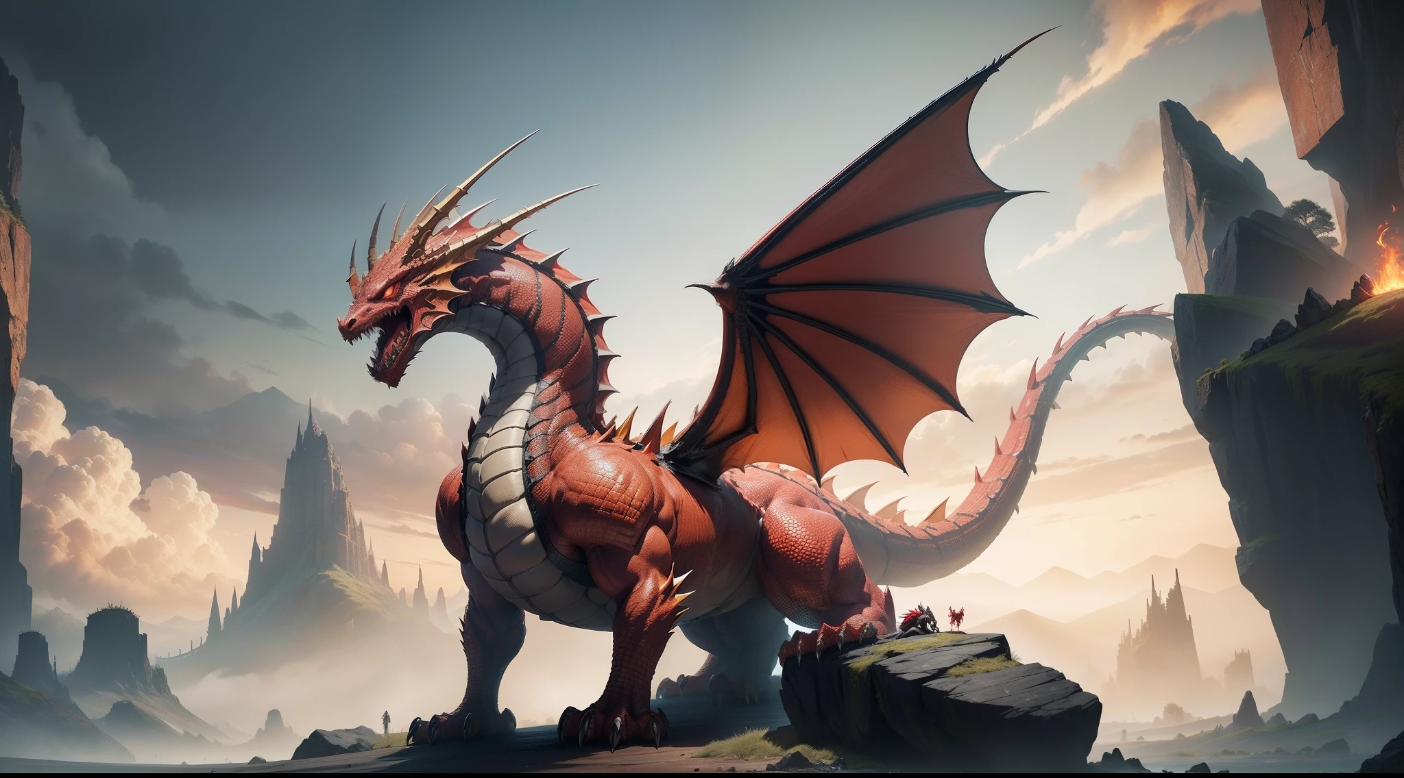 Large red dragon in a completely random setting