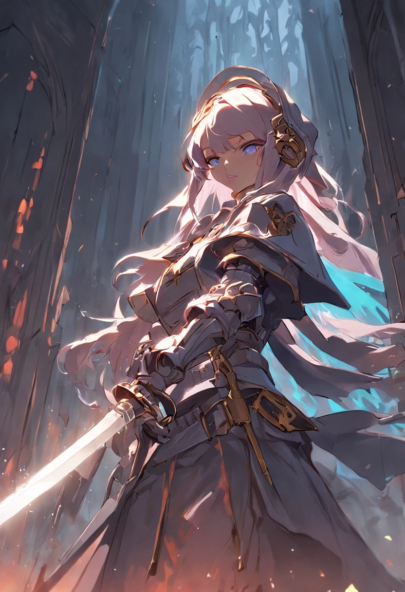 The battle nun of Warhammer 40000 is in battle with a weapon,illustration,Cover of a --auto