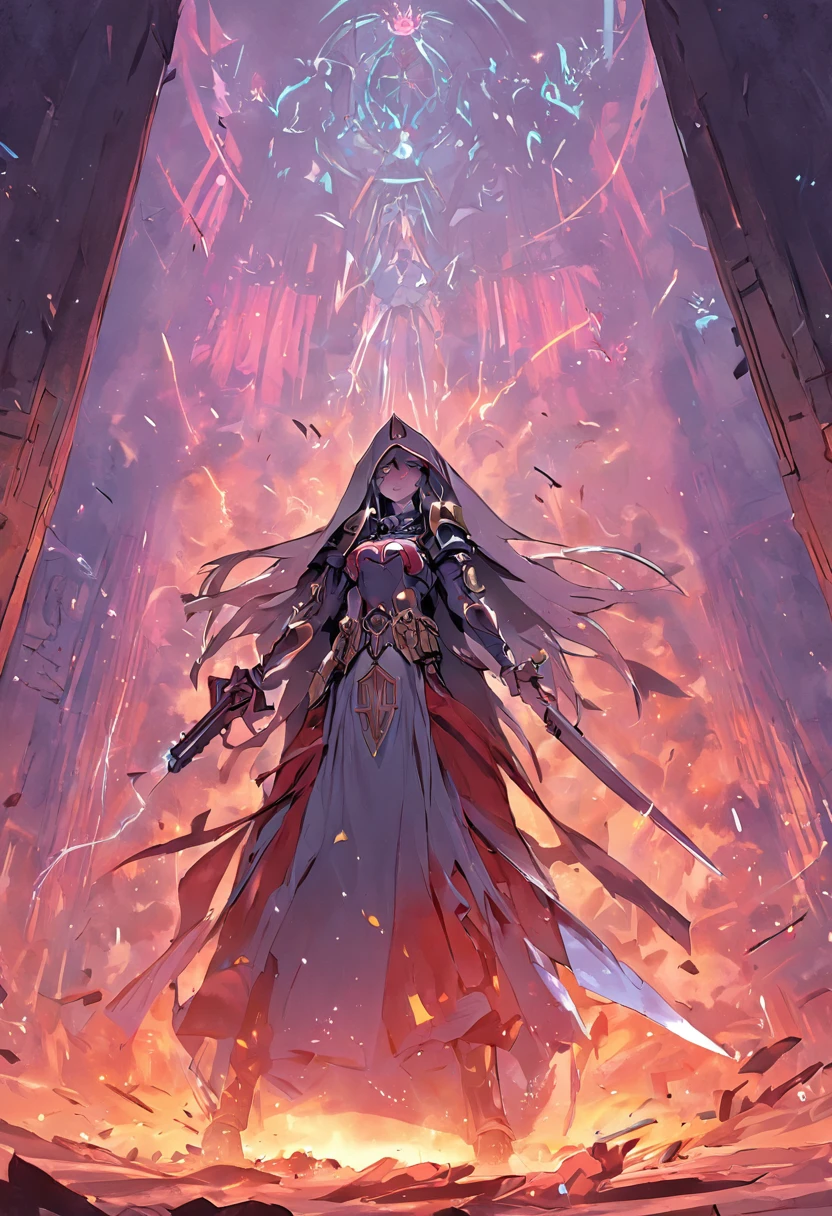 The battle nun of Warhammer 40000 is in battle with a weapon,illustration,Cover of a --auto
