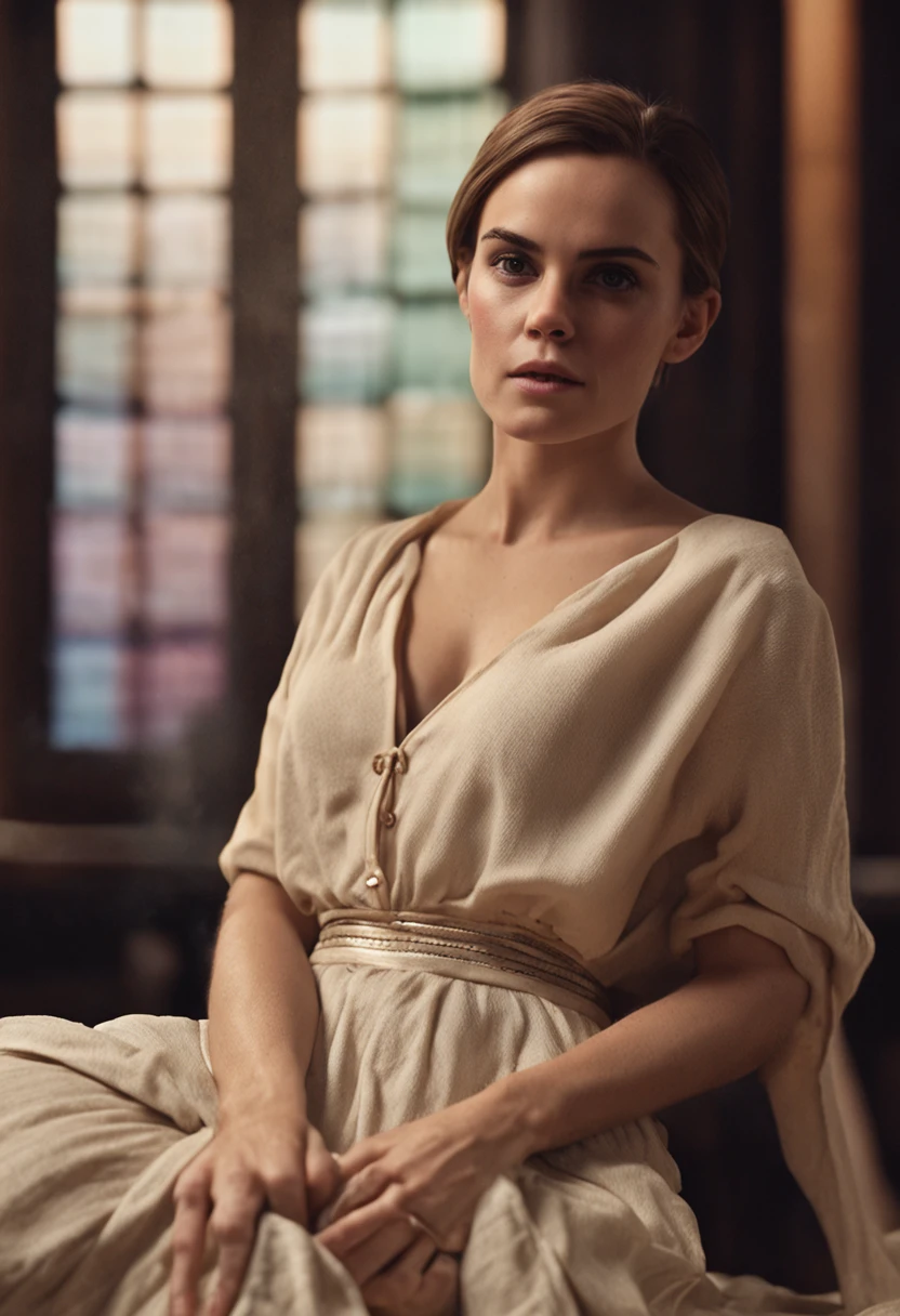 (((Emma Watson))), (very tall slender woman), (she lies on a large soft duvet in front of the fireplace), (she has round breasts), big eyes, (small head), (((she is entirely nude))), (belly button), (photorealistic), (ray tracing), (cinema lighting), (sharp focus), collarbone, (detailed face), natural and realistic skin textures, soft face, ((cameltoe))