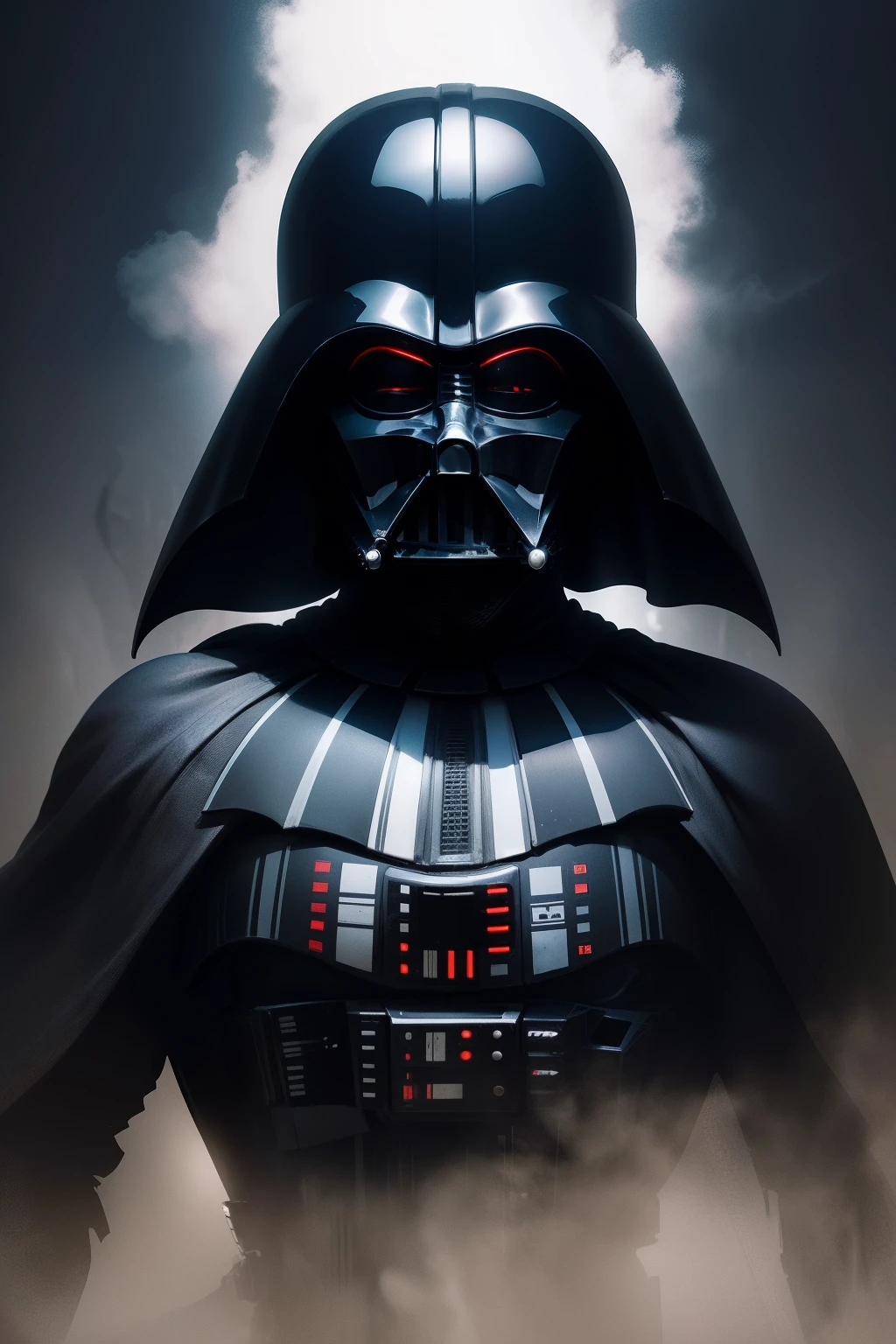 a somber portrait of Darth Maul from Star Wars with intricate angular cybernetic implants inside a brutalist building, a gothic brutalist cathedral, cyberpunk, award-winning photos, bokeh, neon lights, cybernetic limb