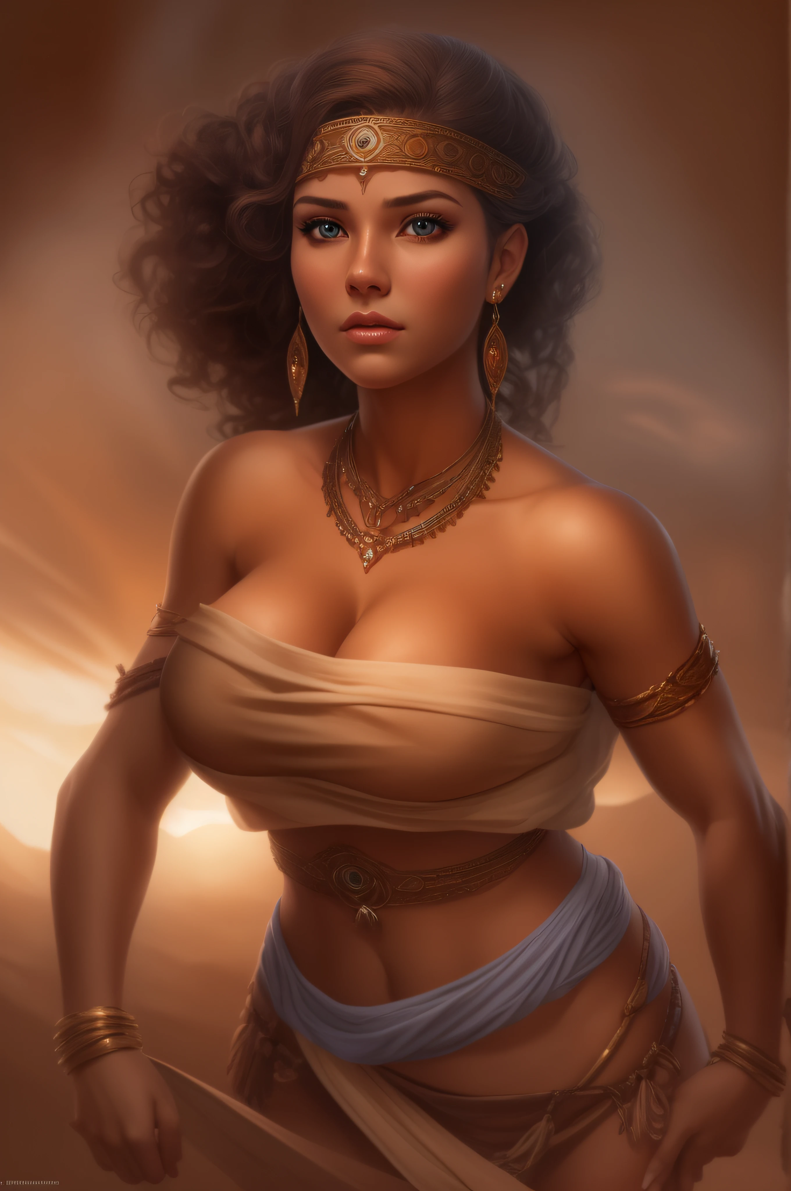 portrait full body, semi, (master part), best quality, expressive eyes, perfect face, (very gigantic breasts) (Beautiful woman),(sparse small short Loincloth), Landscape, highly detailed, extreme detail, realistic lighting