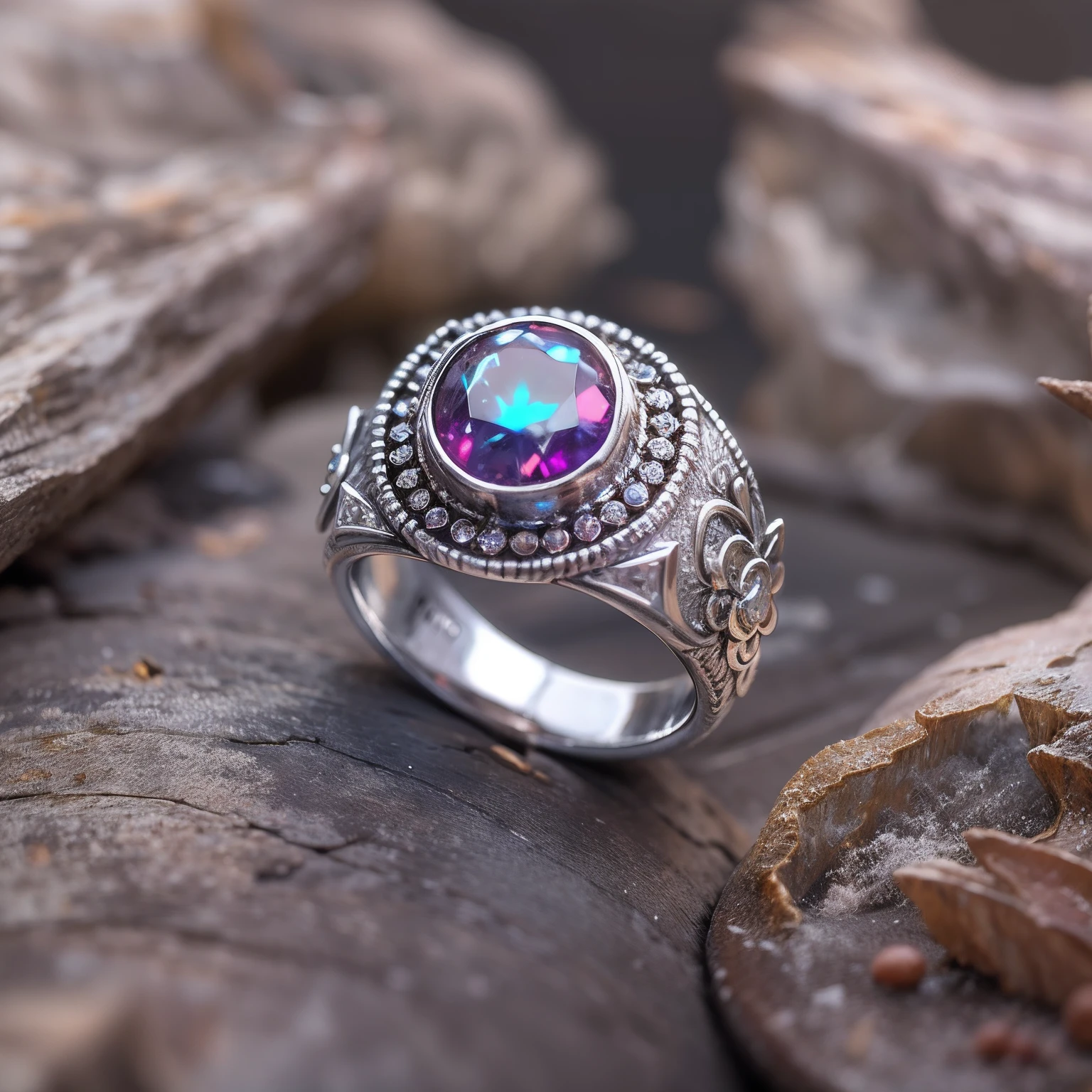 silver ring with a dazzling jewel, radiating magical energy