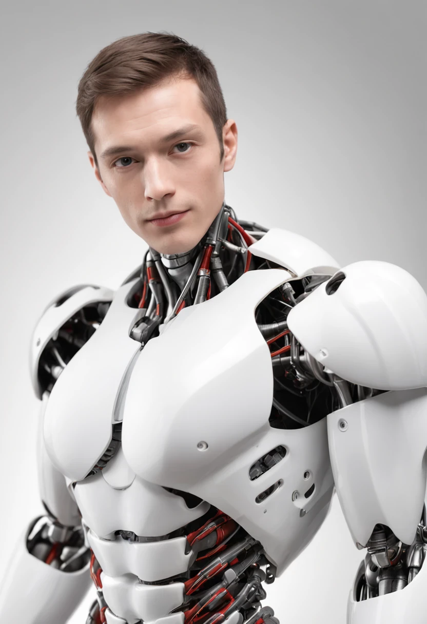 Humanoide Roboter, futuristisch, Technologie, Singularity, Welche, Kampf Roboter, organic physique, White, synthetische Muskeln, artificial skin tissue, masculine, realistisch, 4k, High quality,