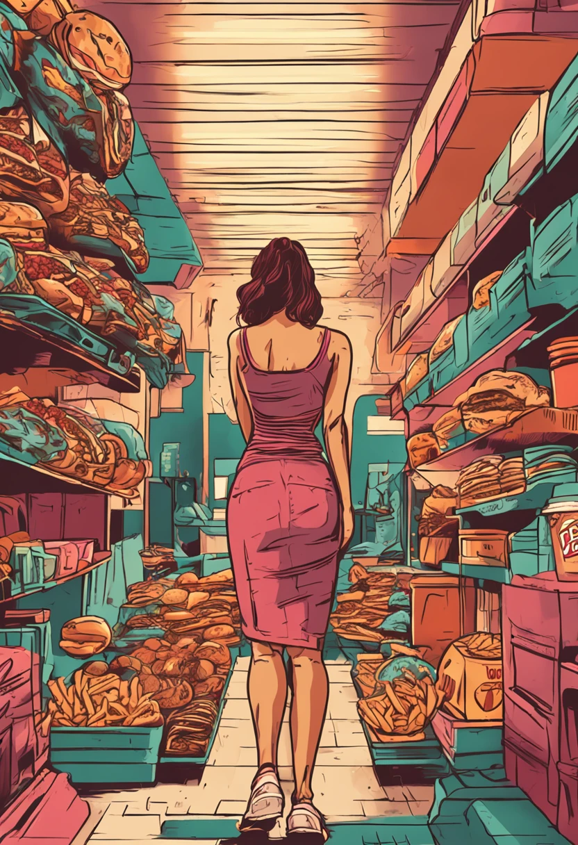 The same woman before in a fast food place