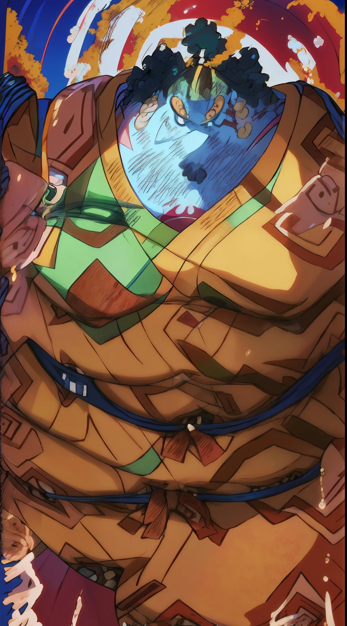 (Masterpiece), (Excellent), (Super Meticulous), (Full Body: 1.2), Chubby Man, (jinbei) Oriental Face, Japanese Kimono, Japanese Wind Thunder God, Dragon, Tiger, Bust Portrait Illustration, Alone, Black Suit, Blue Tie, Chubby Face, Black Hair, Black Eyes, 3c Computer Sub-Products, iPad, iPhone, Digital Painting, 3D Character Design by Akira Toriyama and Mark Claireden and Pixar and Hayao Miyazaki, The illustration is a high-definition illustration in 4K resolution