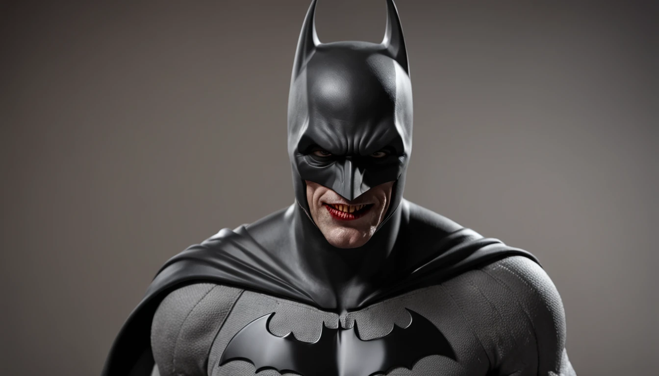 "Demonic-looking macabre Batman inspired by the Batman Laughing comics, fundo macabro e dark"