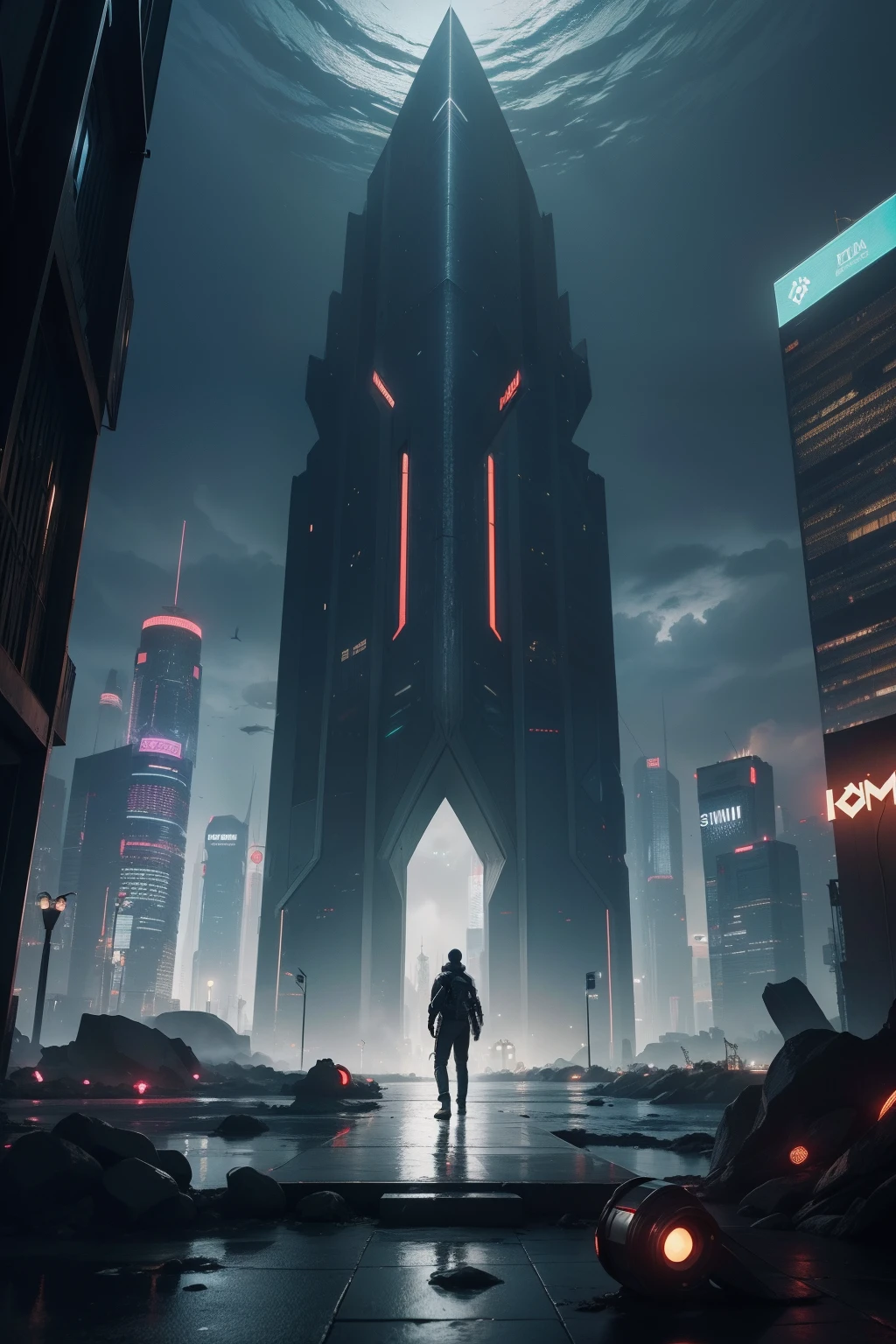 ((( com um homem andando em uma cidade))) uma roupa preta, inspirada em Hedi Xandt, 2 0 2 0, em , Maxim Sukharev, Cyberpunk))), intriga roupante, Anton Fadeev 8 K, na cidade, Directed by: Hedi Xandt, 1614572159 simetria, um rei preto em correntes de ouro e voltado apenas para a frente, brilho, Preto e branco, fundo branco, sem fundo, linha fina de tinta estilizada, vetor, desenho de tatuagem, African pattern hair, obra-prima, melhor qualidade, A futuristic 8K underwater city, estilo de arquitetura moderna, Foto realista, foto hiper detalhada, sky clear, cidade arruinada, Cyberpunk, Chuva
