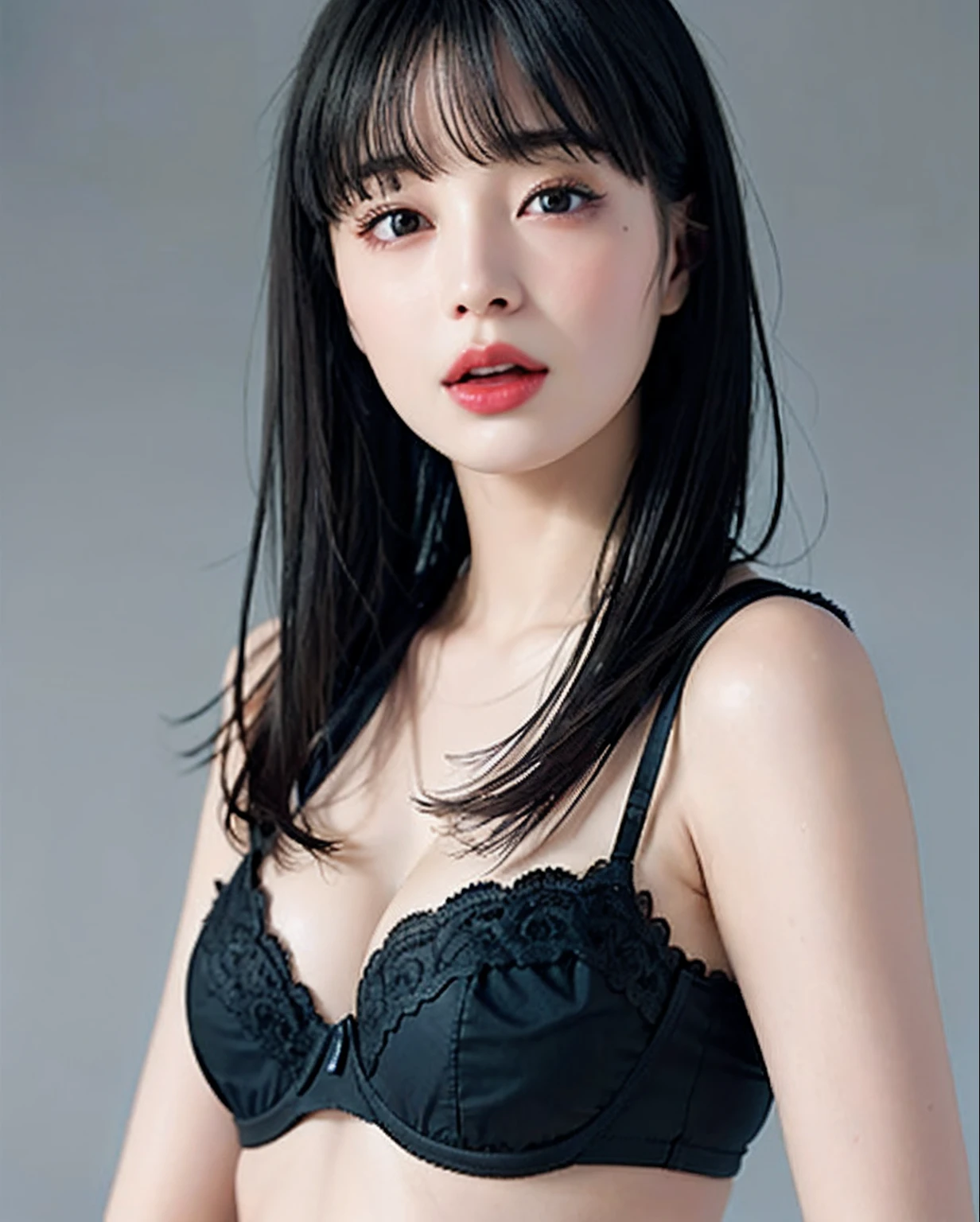 Top Quality, Photorealistic, 8K, High Definition, 1 Girl, Woman, (Sexy Pose: 1.9, Exposure: 1.9, Cleavage: 2), Gorgeous, (Big: 1.8), (Underwear: 2, Bra: 1.9, Lingerie: 1.4), (Short Hair: 2, Bob: 2, Parted Bangs: 1.6), Watch Viewer, (1 Girl's Eyes: 1.6), Photorealistic, (Bokeh), (Floating Hair, Lips, Open Mouth: 1.43), Gorgeous, pureerosface_v1:1,