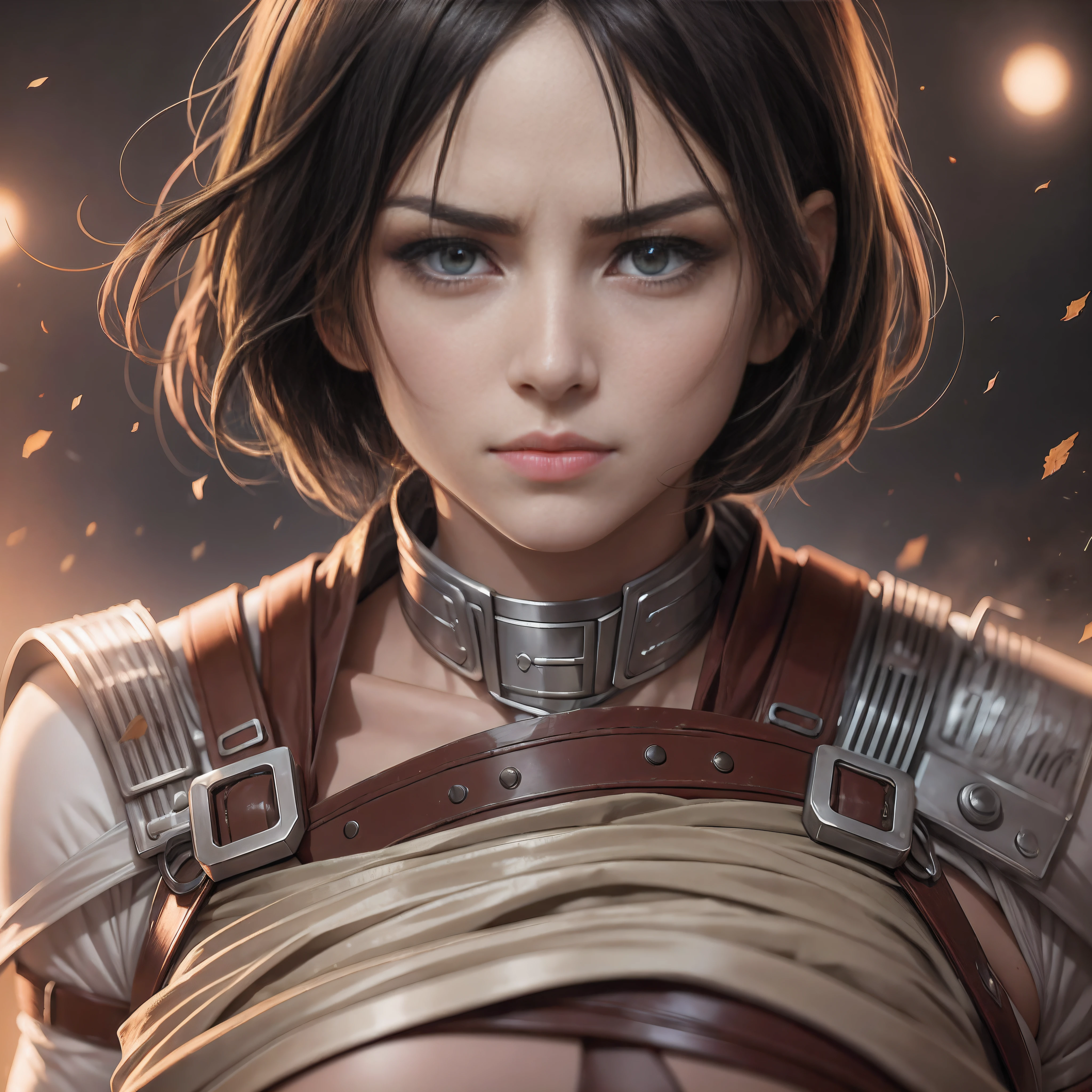 obra prima, melhor qualidade 8k mikasa Ackerman, shingeki no kyojin ,、cabelos pretos, 8k UHD、(filmgrain) extremamente delicado e bonito、8k, alta qualidade、alta resolução, ju、ighly detalhado、belos olhos detalhados、 olhos e rosto extremamente detalhados、obra prima、(lighting like a movie)、(pele de alto detalhe:1.2)、8k UHD、Digital SLR、a strong lighting of fire、alta qualidade、filmgrain、obra prima, qualidade superior, alta qualidade, alta resolução, ((muito nitido)), Photo taken with long-range professional camera, alta qualidade, preservar face, sensual