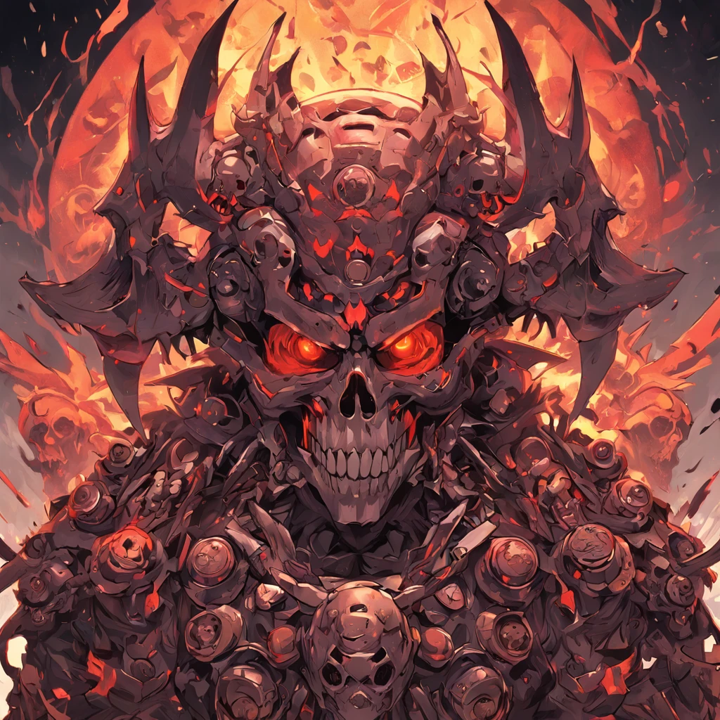 a skull with a helmet and a helmet on it, doom eternal art style, striking detailed artstyle, heavy metal art style, stylized cyberpunk minotaur logo, heavy metal tshirt design, doom inspired, detailed game art, of spiked gears of war skulls, darksiders art style, ultra detailed game art, style of hydro74, by Android Jones