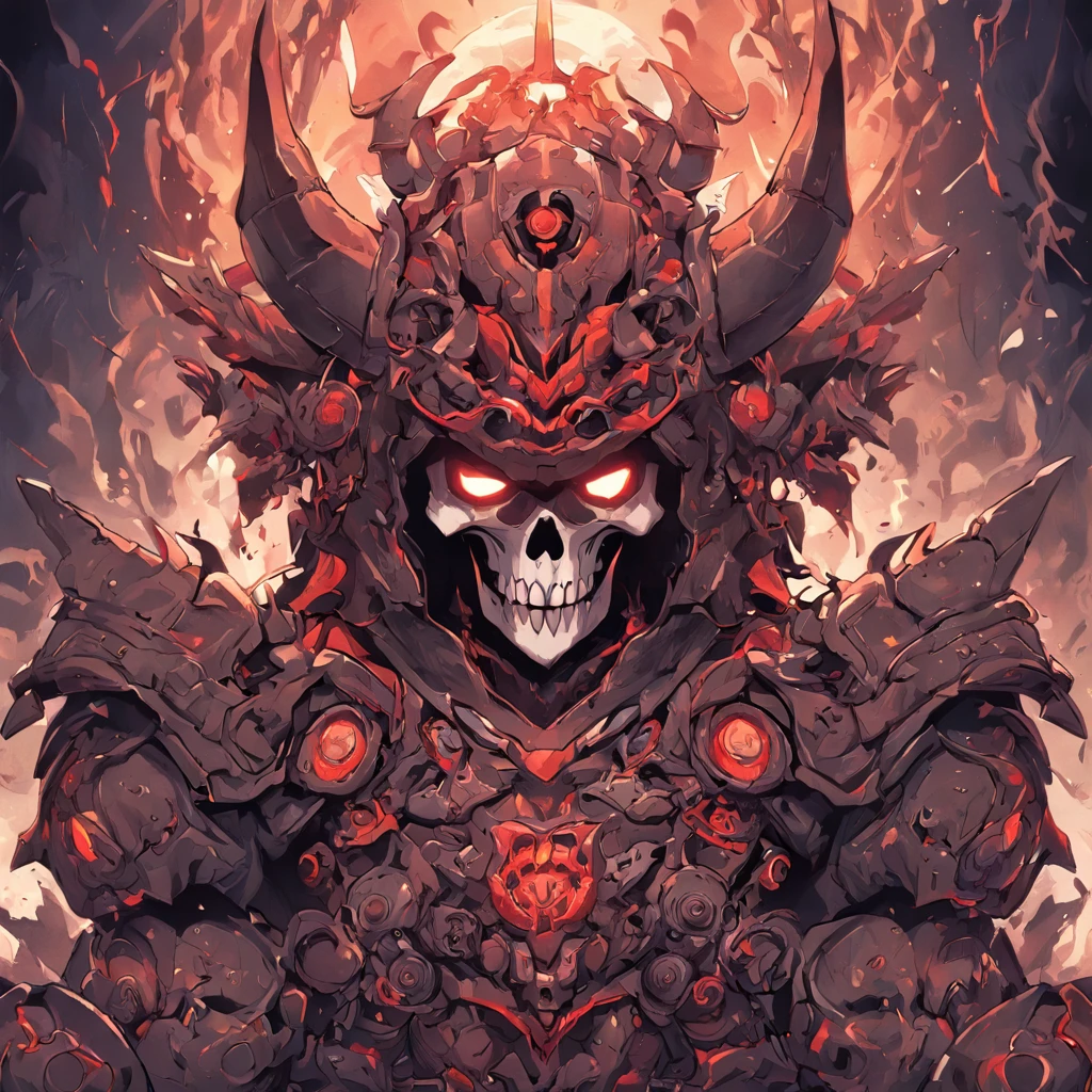 a skull with a helmet and a helmet on it, doom eternal art style, striking detailed artstyle, heavy metal art style, stylized cyberpunk minotaur logo, heavy metal tshirt design, doom inspired, detailed game art, of spiked gears of war skulls, darksiders art style, ultra detailed game art, style of hydro74, by Android Jones