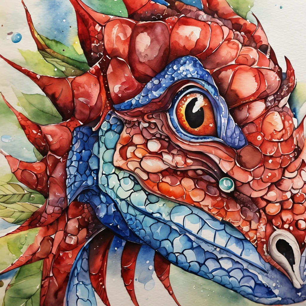 a little red dragon with blue eyes