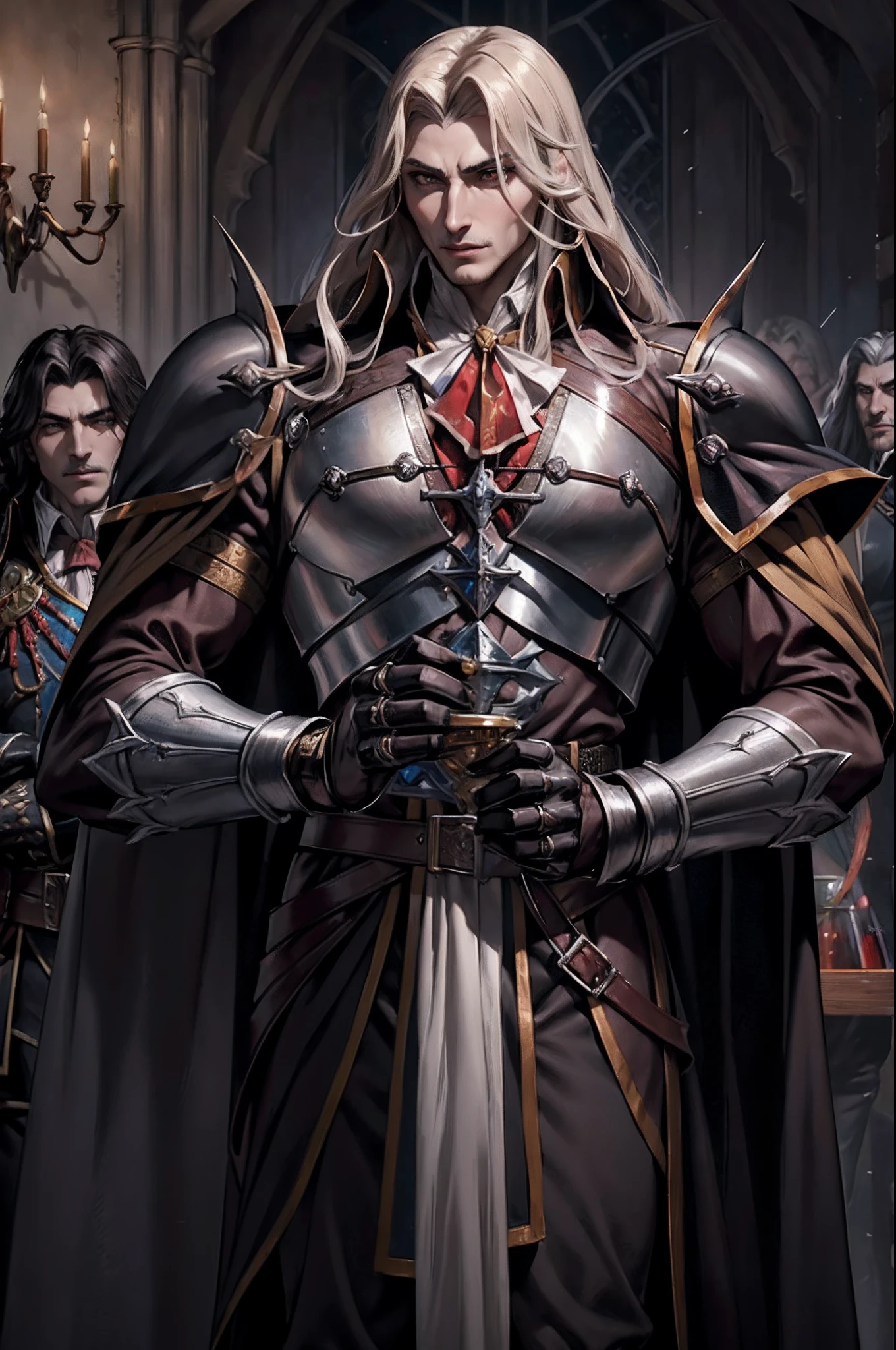 Castlevania Lord of the shadows hyper realistic super detailed lord Dracula handsome muscular full moroccan Armor leather Armor Wear leading troops army of demons to battle War hyper realistic super detailed sharp details