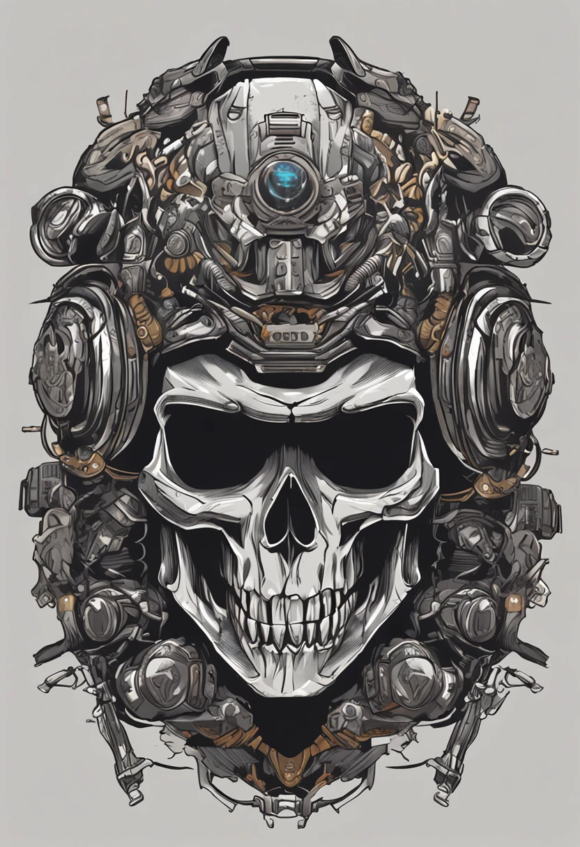 a skull with a helmet and a helmet on it, doom eternal art style, striking detailed artstyle, heavy metal art style, stylized cyberpunk minotaur logo, heavy metal tshirt design, doom inspired, detailed game art, of spiked gears of war skulls, darksiders art style, ultra detailed game art, style of hydro74, by Android Jones