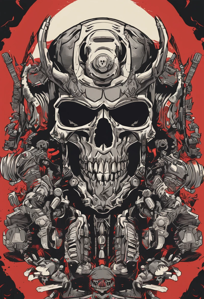 a skull with a helmet and a helmet on it, doom eternal art style, striking detailed artstyle, heavy metal art style, stylized cyberpunk minotaur logo, heavy metal tshirt design, doom inspired, detailed game art, of spiked gears of war skulls, darksiders art style, ultra detailed game art, style of hydro74, by Android Jones