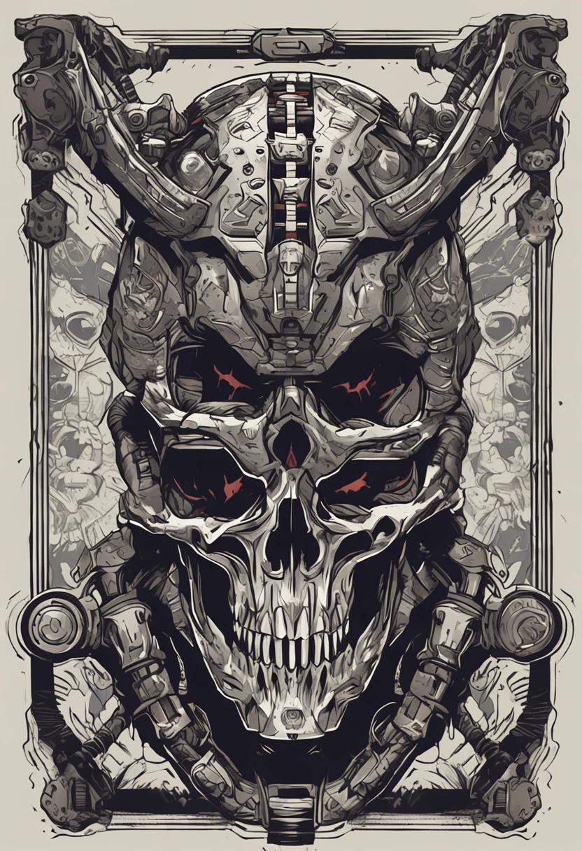 a skull with a helmet and a helmet on it, doom eternal art style, striking detailed artstyle, heavy metal art style, stylized cyberpunk minotaur logo, heavy metal tshirt design, doom inspired, detailed game art, of spiked gears of war skulls, darksiders art style, ultra detailed game art, style of hydro74, by Android Jones