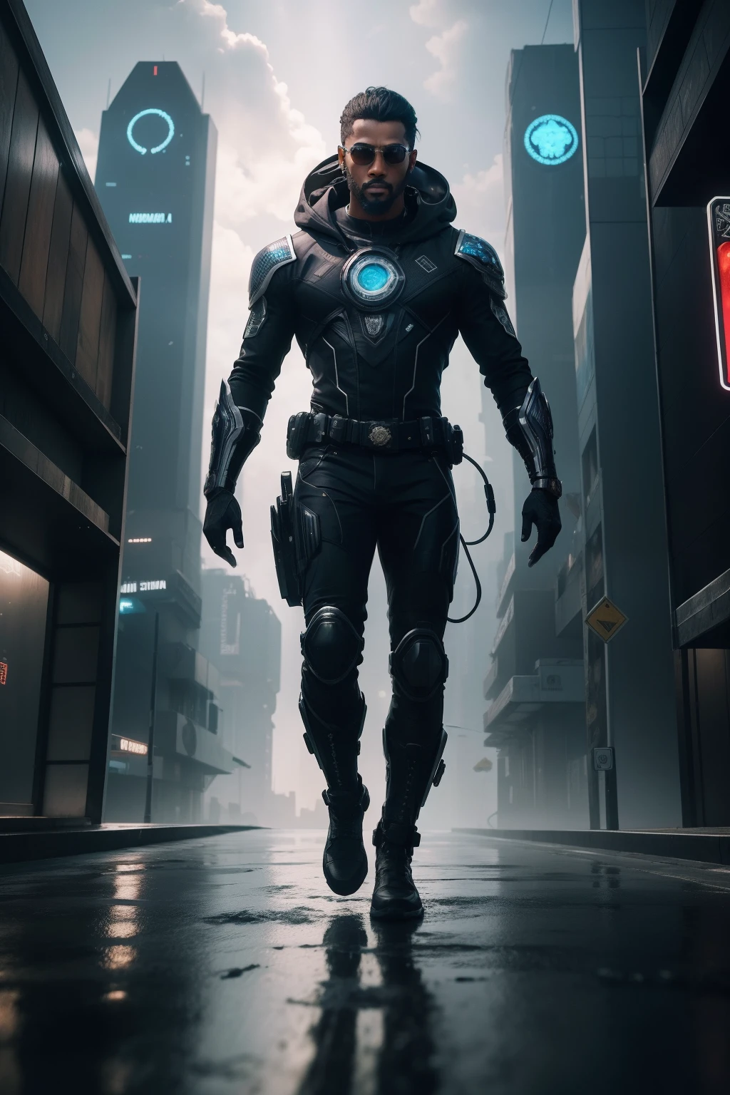 (((  com um homem andando em uma cidade))) uma roupa preta, inspirada em Hedi Xandt, 2 0 2 0, em  , Maxim Sukharev, Cyberpunk))), intriga roupante, Anton Fadeev 8 K, na cidade, Directed by: Hedi Xandt, 1614572159 simetria, um rei preto em correntes de ouro e voltado apenas para a frente, brilho, Preto e branco, fundo branco, sem fundo, linha fina de tinta estilizada, vetor, desenho de tatuagem, African pattern hair, obra-prima, melhor qualidade, A futuristic 8K underwater city, estilo de arquitetura moderna, Foto realista, foto hiper detalhada, sky clear, cidade arruinada, Cyberpunk, Chuva