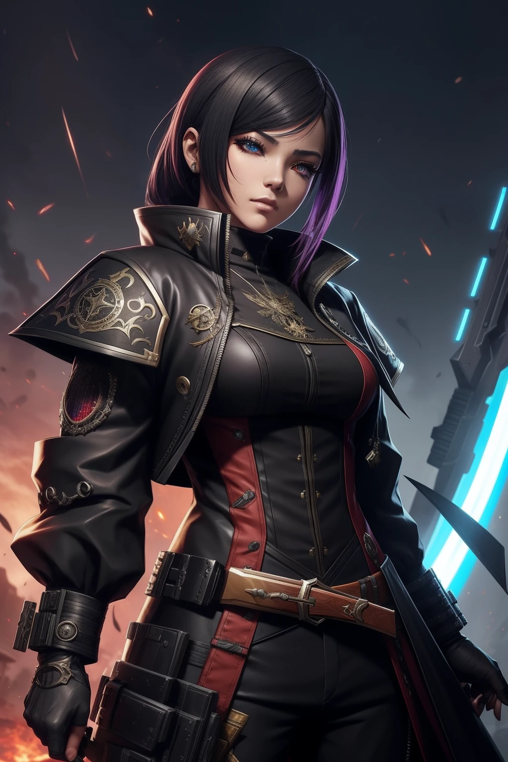um close up de um grupo de pessoas com armas e armaduras, traje carmesim, blade and soul, lunar themed attire, personagens do jogo, Tema carmesim, Feiticeiros Cyberpunk Africanos, como personagem em tekken, filho de sparda, inspirado em Xul Solar, roupas cyberpunk, roupas diversas, several character designs, d&d arte do personagem dark sun, Da NCSOFT