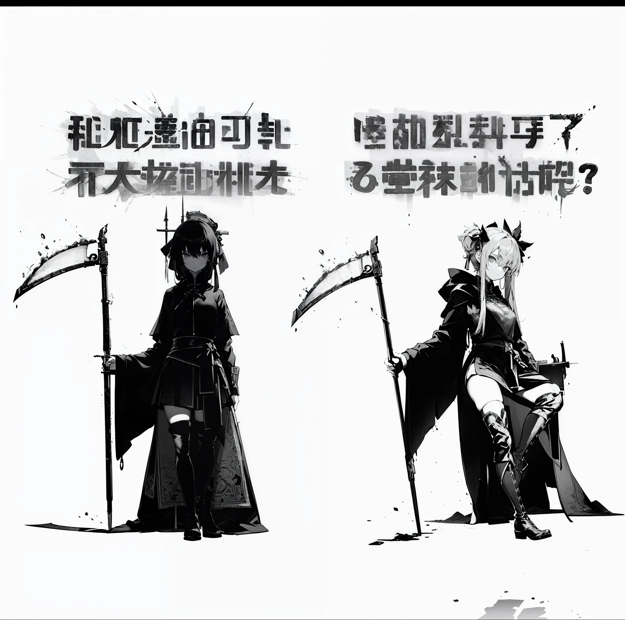 (masterpiece:1.5)(bestquality)(highlydetailed)(ultra-detailed)(greyscale)(silhouette)(monochrome)(letterboxed)(solo)(standing)(1girl)(long hair)(breasts)(black border)(arrow (projectile))(holding weapon)(holding)(chinese text)(boots)(thigh boots)(thighhighs)(bow (weapon))