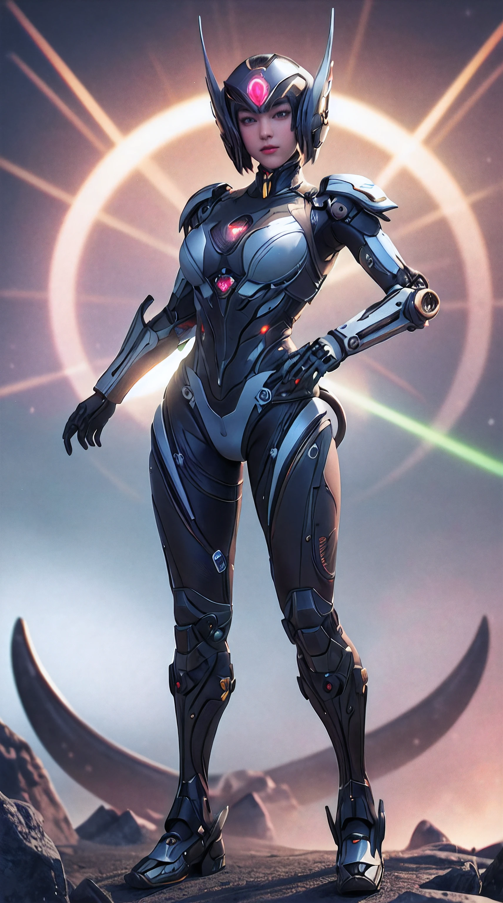 full body,solo,[:(black background:1.5):90],Gradient background,1mechanical girl,(1kaijin:1.2),curvy,machine made joints,machanical limbs,blood vessels connected to tubes,mechanical vertebra attaching to back,mechanical cervial attaching to neck,lights on armor,mecha headglass,Luminous Arms,laser eyes,expressionless,glowing skin,dynamic angle,
colorful,outline,hdr,ray tracing,nvidia rtx,subsurface scattering,pbr texturing,post-processing,anisotropic filtering,depth of field,maximum clarity and sharpness,16k raw,luminescent particles,cinematic lighting,lens flare,dramatic_shadow,fantasy,chromatic aberration, intricate details,ultra high res,photorealistic,dramatic lighting,