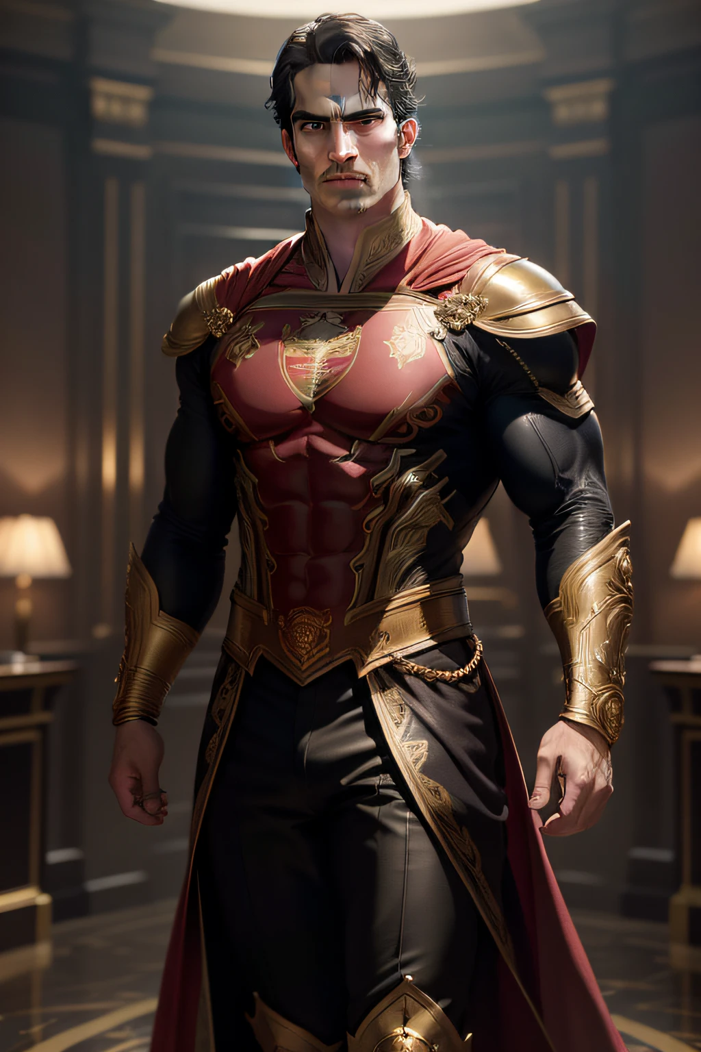 Photo of Henry cavill, handsome male, Photography, HD, cinematic, costume ornate gold, Photo realistic, Full body photo, 10k Resolution, Cinematic, immersive realism, high face detail, Studio lighting, sony a7 iv, f1, 3, dramatic shot, featured on flickr, ultra-detailed, ultra realism, Depth of field
