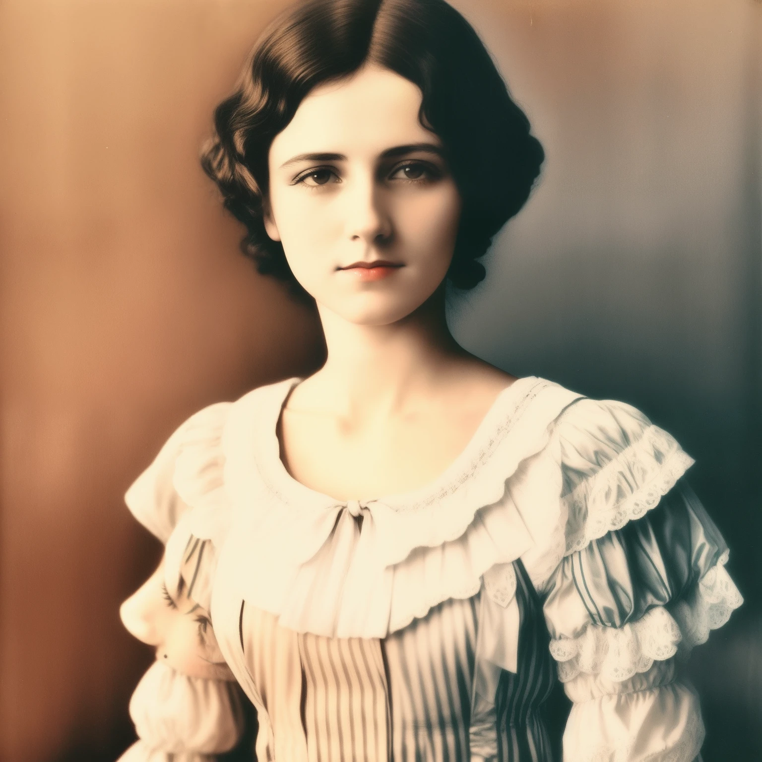 there is a woman in a dress posing for a picture, Uma bela mulher vitoriana, colorido 1 9 0 4 foto, jovem vitoriana triste fantasia senhora, Victorian era, Senhora Vitoriana, Fotografia Vitoriana, Rapariga, colorido, retrato feminino vitoriano, hand - tinted, uma foto colorida, fundo colorido, "Daguerreotype of the early 1900s