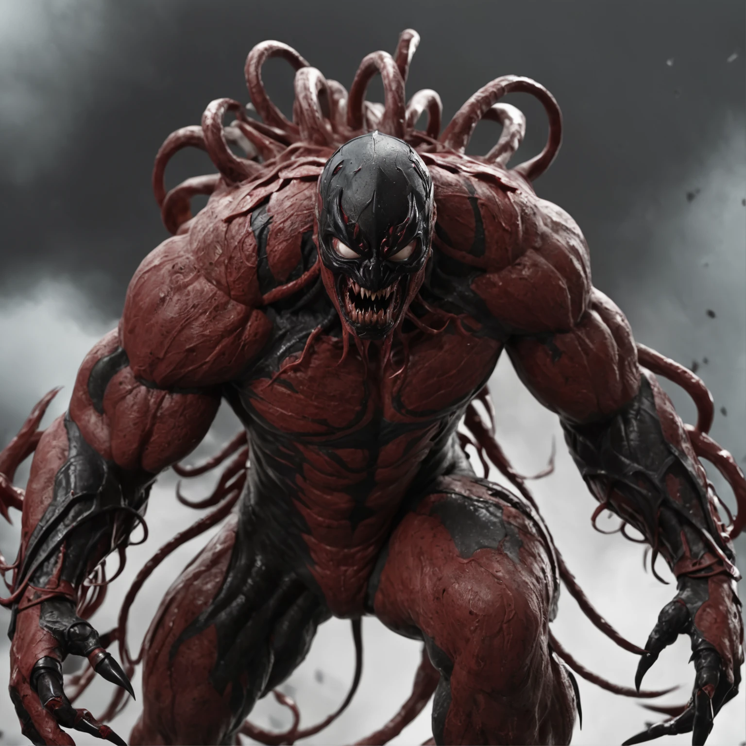 a male with thick fat body, large pectorals, belly and thighs, being assimilated by black venom goo symbiote, thick black tentacles covering his body, solo, hyper detailed, dark moody atmosphere, erotic, digital art, score_9, score_8_up, score_7_up, black goo, black tentacles, goo rape, human, dark skin, goo takeover, venom assimilation, male focus