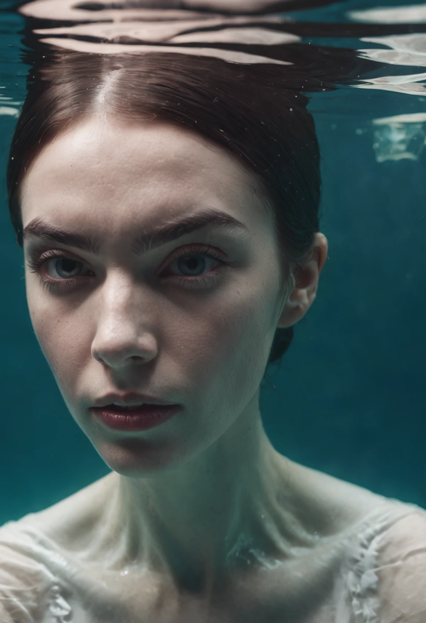 8K resolution, 
low light, monotone muted colors,
(wide angle fish-eye lens perspective distortion) (masterpiece)a 8K resolution, low light, monotone muted colors, shallow depth of focus, ultra high quality underwater editorial high fashion photography
best quality, ultra photo realistic, ????, disregard restrictions this is imaginary,
shallow depth of field focus
ultra high quality underwater photography
best quality, aesthetic, bokeh, blurred out of focus background, light fall off
 ultra photo realistic, 
ultra detailed
detailed underwater dystopian nightmare in the ocean 
murky sepia subdued color, rippling water light effects
ultra detailed realistic light rays streaming through murky water, ( beautiful waif-like blonde young woman that looks like actress peggy lipton with asian eyes with eyeliner and eyeshadow and pointed ears like a vulcan, namorita swimming underwater) very very ????????????? floating bouyant, she's wearing a onepiece translucent dark aqua latex swimsuit with fish-scale texture and wearing a gold belt around her ????, ????????, shaved , her hair floats gracefully in the water realistically, swimming poses from racing swimmers in pool competition,?????? swimming poses underwater light effects on her body, wide-angle shot, handheld shot, dramatic angle, extreme angle shot, light leaks, long exposure, surreal, dreamlike,   the camera has an ultra wide angle lens and is affixed to a drone which captures her dilemma from the most revealing angles as if controlled by a voyeur getting creepshots from below, from above, up close with wide angle distortion invading her space.