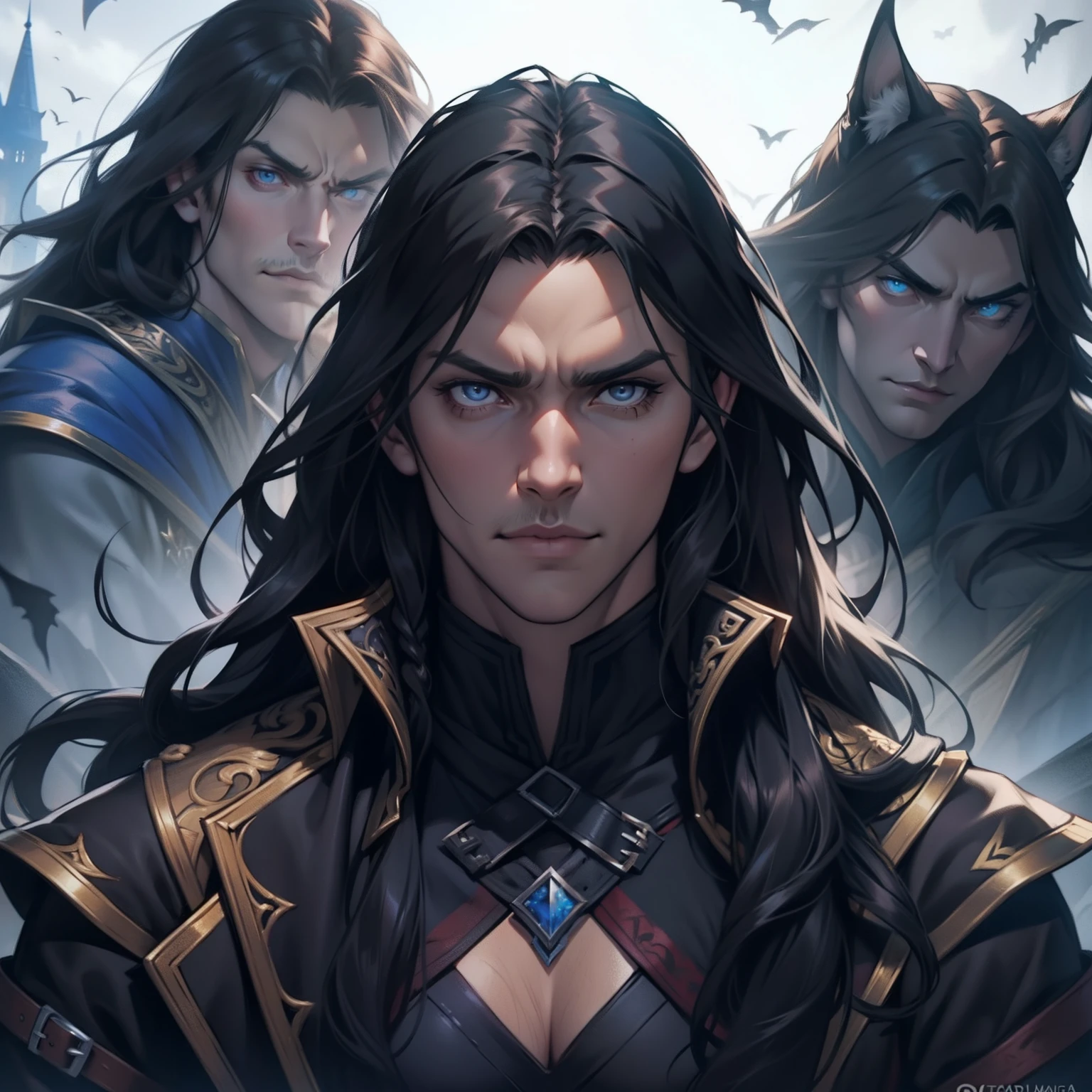 Castlevania Lord of the Shadows hyper realistic super detailed face portrait zoom angle different from positions of the same Character design