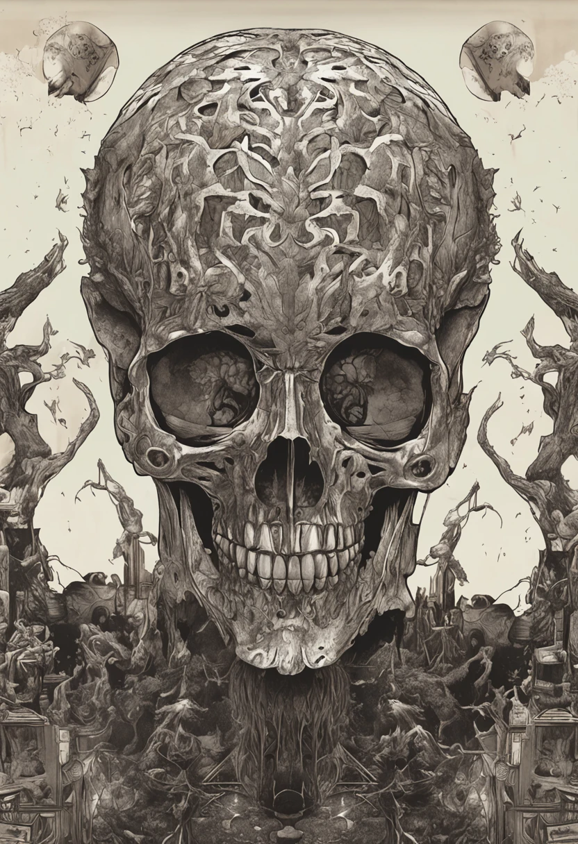 a picture of a picture of a skull and a picture of a woman, official artwork, original sin, detailed cover artwork, album cover, album art, album cover concept art, grim dark orientalism, key art, origin 100i, promo art, album artwork, new album cover, original, official poster artwork, loadscreen”, abstract occult epic composition