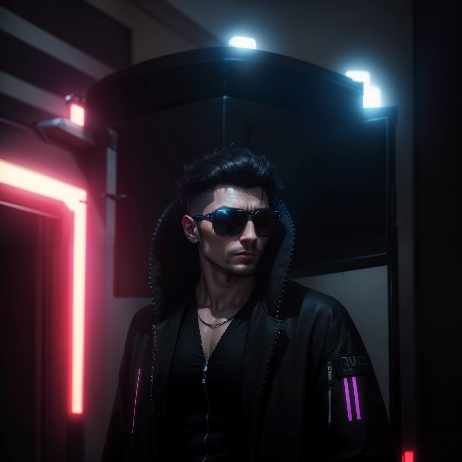 Remove background 8k resolution cyberpunk wearing black jacket