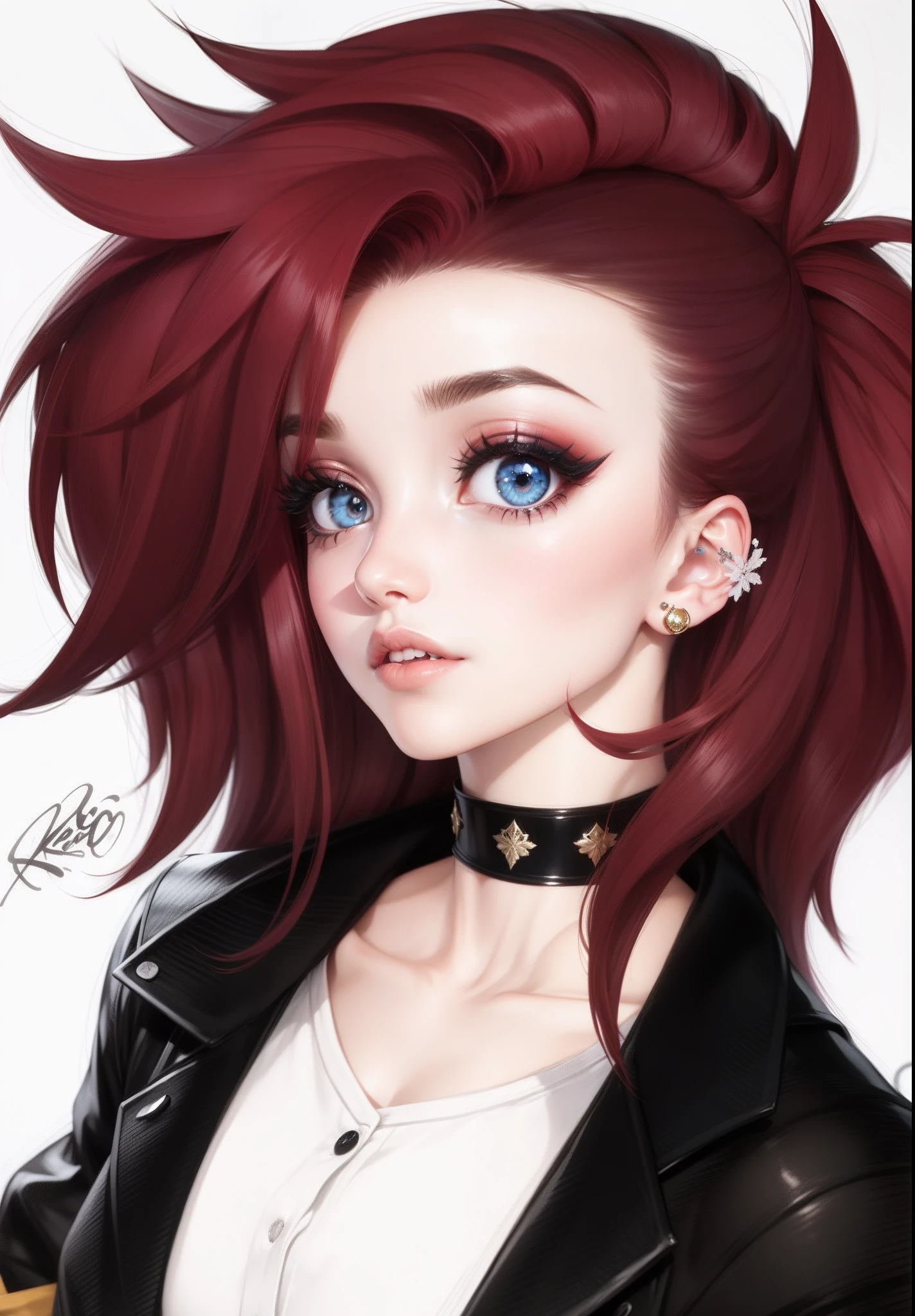 Mulher realista, olhos azuis, cabelo vermelho