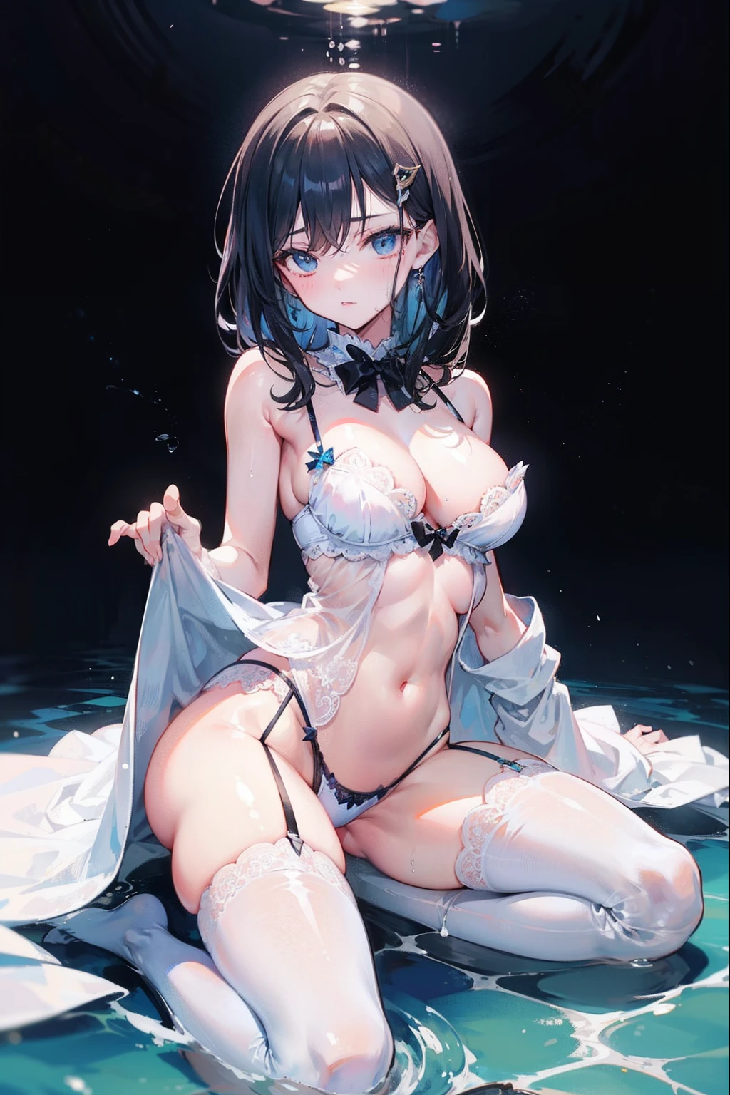 Lori's body,Immature face,White skin,Wear erotic lingerie,Wearing white stockings,Wearing long white stockings,animemanga girl,Delicious anime girls,seductive anime girls,Lori huge breasts cleavage,Erotic lingerie,Strike seductive poses,The legs are spread out in an M shape,The thighs and calves are M-shaped,Obscene water flows from between the thighs,There is obscene water,Obscene water flowed down,There are jumping eggs in the panties,Lori huge breasts cleavage,seductive anime girls,Obscene water-stained panties,Obscene water flows out of panties,Petite body,Small body,small