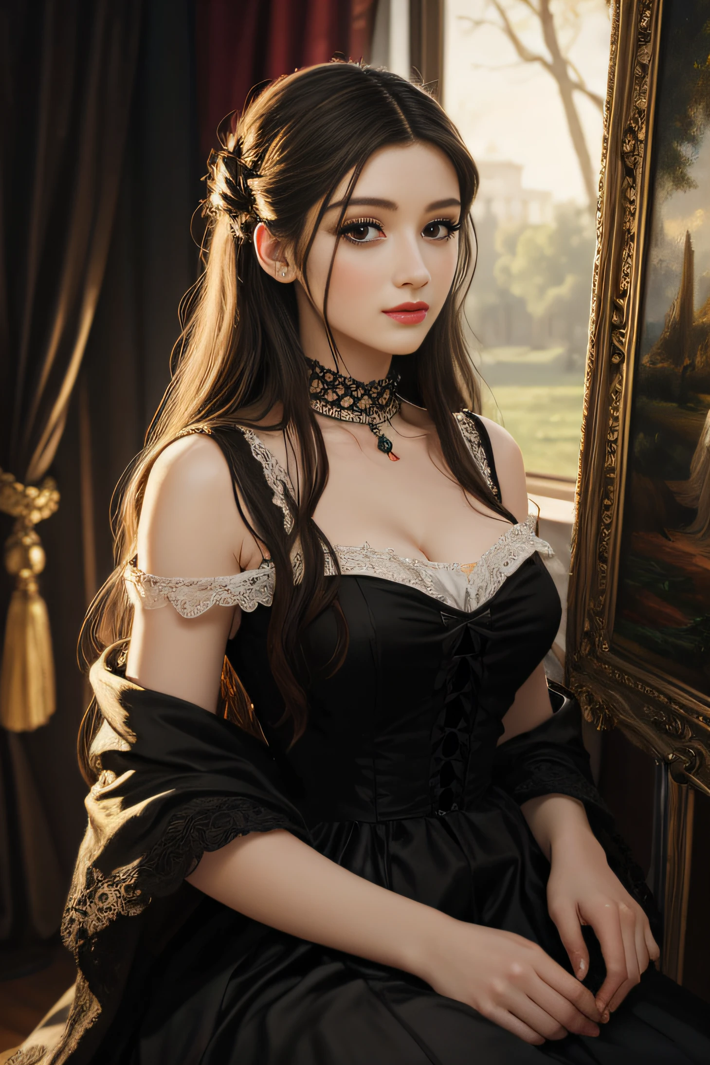 Romantic era style oil painting of an elegant beautiful woman, pelageaasmr