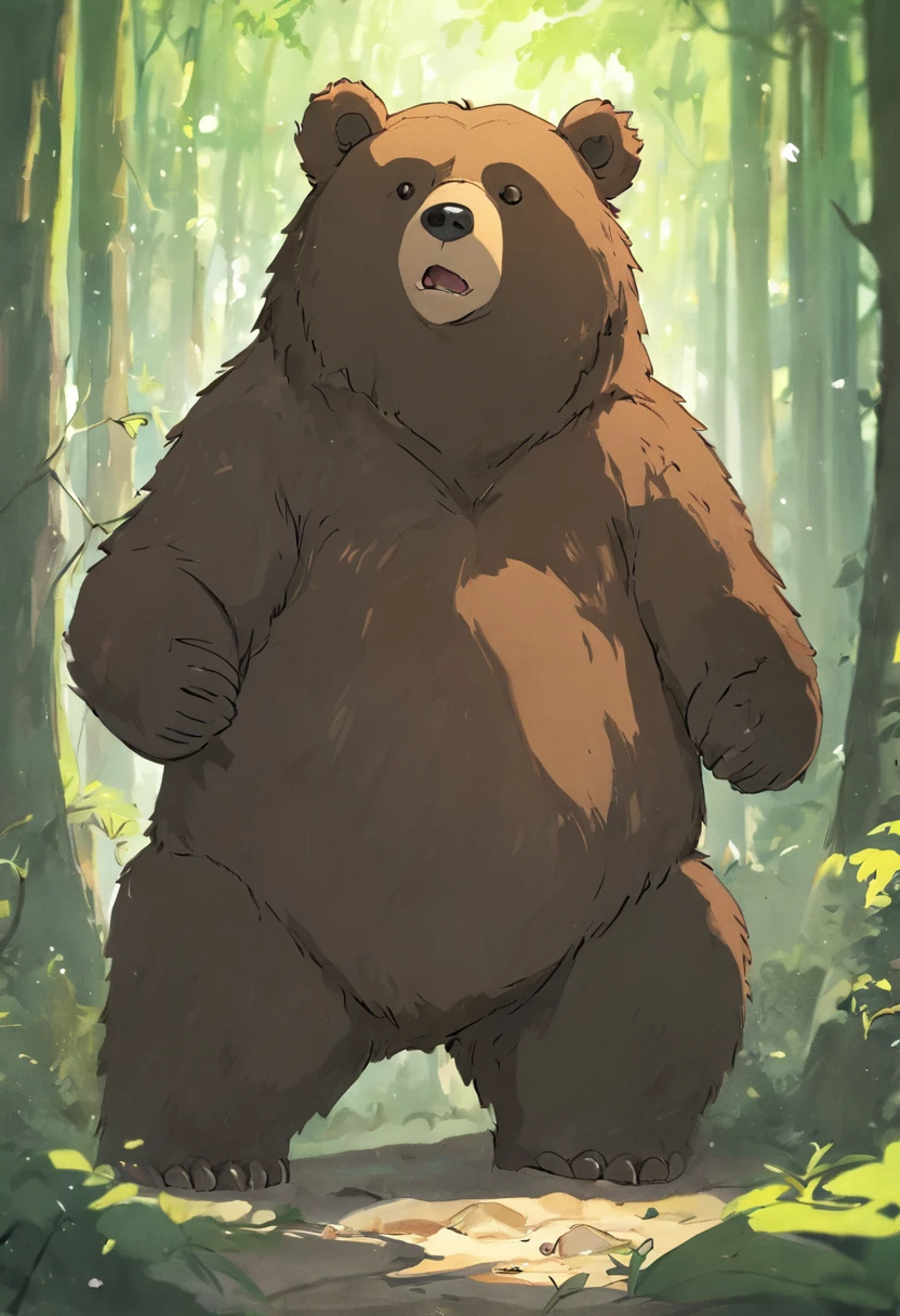 crie um desenho de um urso de pelucia realista, Estilo Ted, handmade drawing,tinta, In a forest with a magic ball