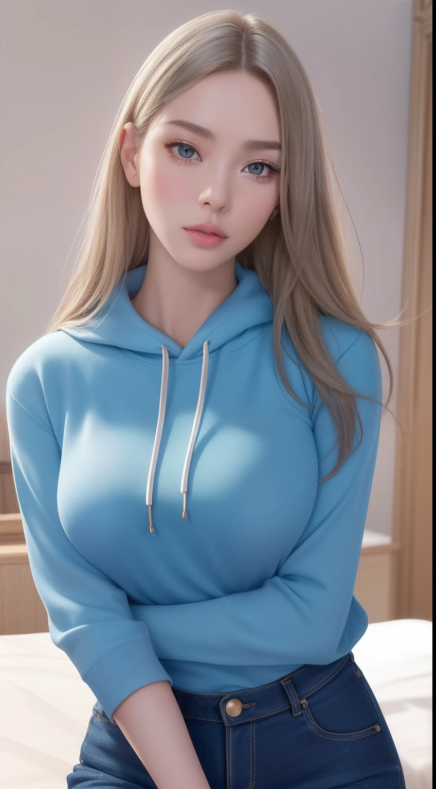 (masterpiece:1.2, best quality), (finely detailed beautiful eyes: 1.2), solo focus,   (extremely detailed CG unity 8k wallpaper, masterpiece, best quality, ultra-detailed, best shadow), (detailed background), (beautiful detailed face, beautiful detailed eyes) , 1girl, noona, 1girl, solo, large breasts, (oversized hoodie:1.4), jeans,  white shirt, holding handbag, High contrast, beautiful sexy woman, adult, (best illumination, an extremely delicate and beautiful),(simple backround, outdoors), looking at viewer,beautiful detailed glow,