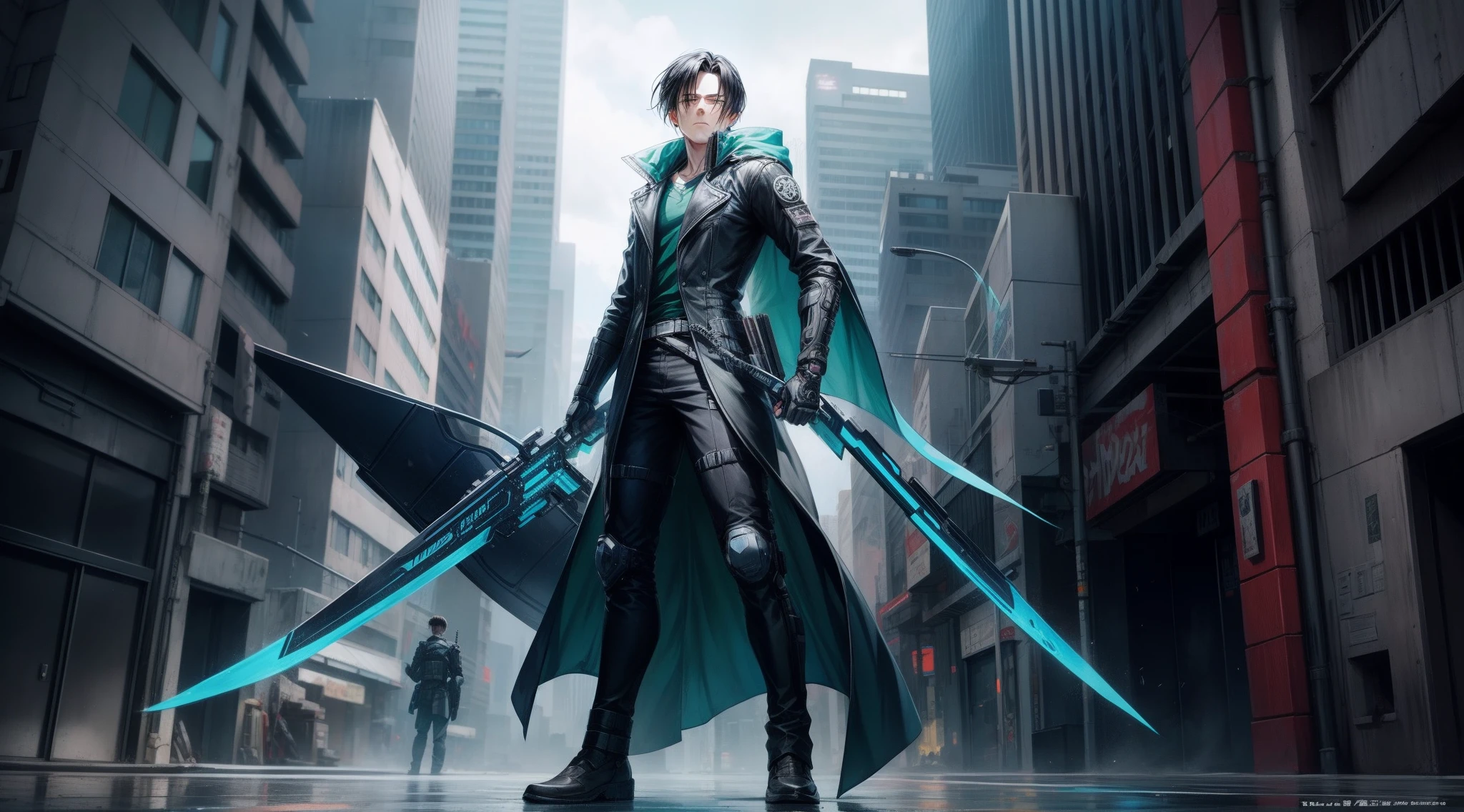 levi form AOT cyberpunk style, levi face, detailed face, detailed Levi Ackerman face
