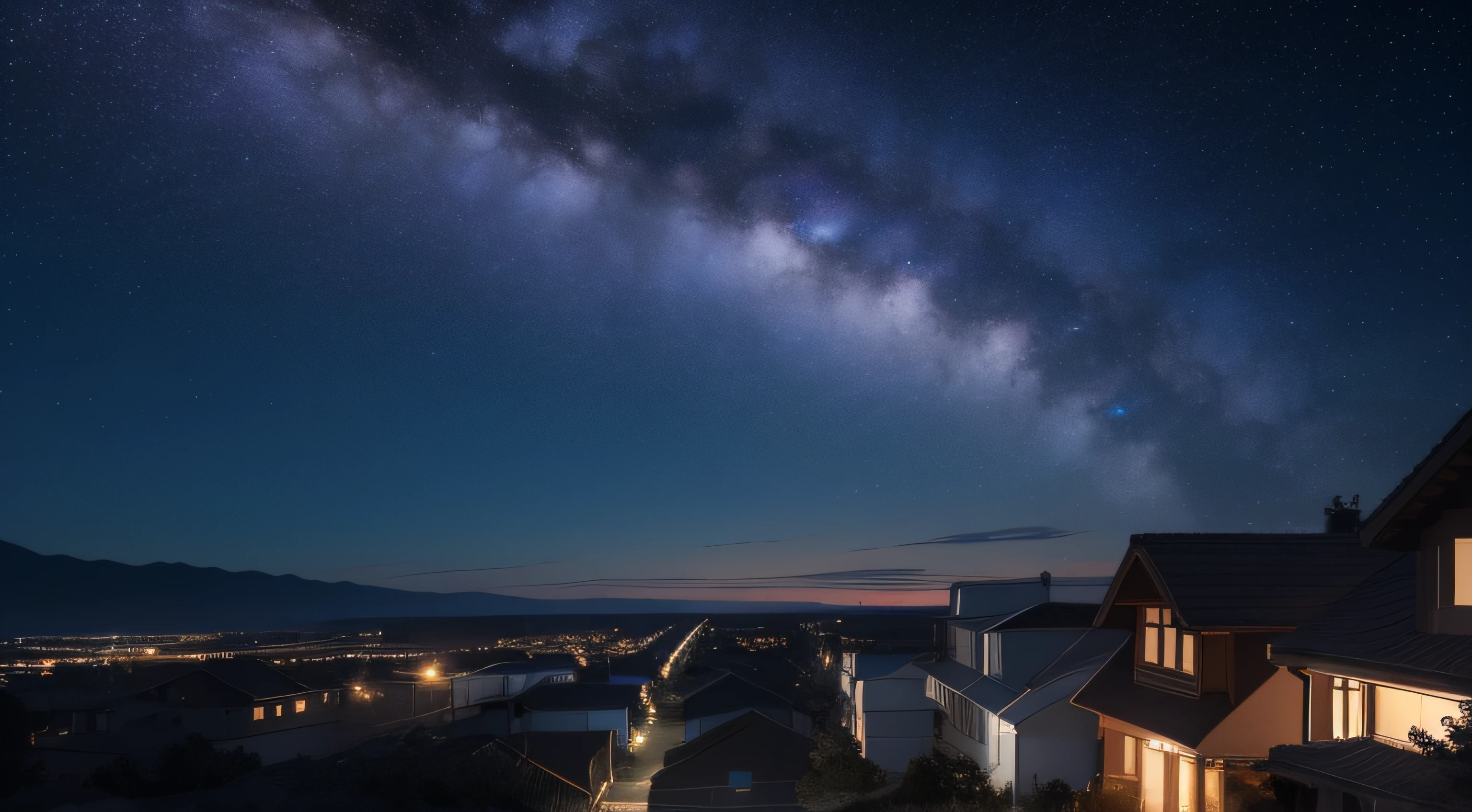 On a dark, starry night, the camera is positioned on the ground looking up. The sky stretches above, devoid of the sun or any sunlight. There are no people in sight, only a few houses around, with their rooftops standing out against the night sky.

Prompt Description:

Now, shifting to the perspective of looking up from below, the image showcases the vastness of the night sky. The majority of the scene is filled with the captivating expanse of stars, planets, and the moon, shining brightly against the deep dark backdrop.

As the camera continues to gaze upwards, the houses around become smaller and less prominent. Their rooftops, however, remain visible, giving a sense of the surrounding neighborhood. The absence of people creates a serene and peaceful atmosphere, allowing the viewer to fully appreciate the beauty of the night sky.

The stars twinkle and flicker, creating a mesmerizing display of light against the infinite black canvas. The moon, whether full and luminous or a slender crescent, adds an ethereal glow to the scene. The quietude and stillness of the night enhance the sense of awe and wonder that the image evokes.

The colors in the night sky range from deep indigo to shades of black, with occasional hints of purples and blues. The stars form constellations that tell stories of ancient mythologies, inviting the viewer to imagine their own narratives within the celestial expanse.

The image prompt sets the stage for a moment of tranquility and introspection. It invites the viewer to contemplate the vastness of the universe, the mysteries of the cosmos, and their place within it. Whether as a backdrop for a quiet moment of reflection or as the setting for a cosmic adventure, the night sky holds endless possibilities for storytelling and exploration