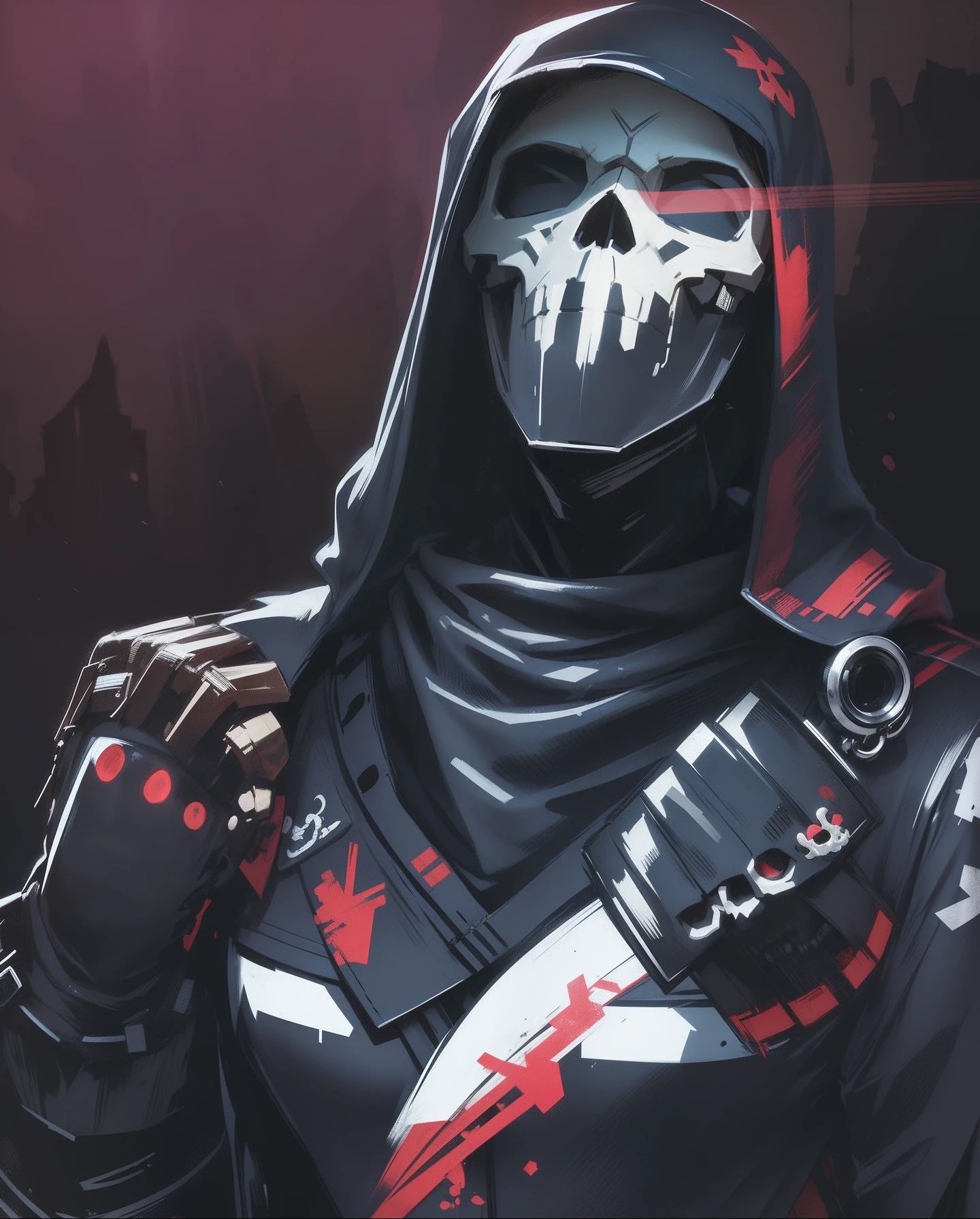 Soldado realista, roupas pretas, skull mask, faca