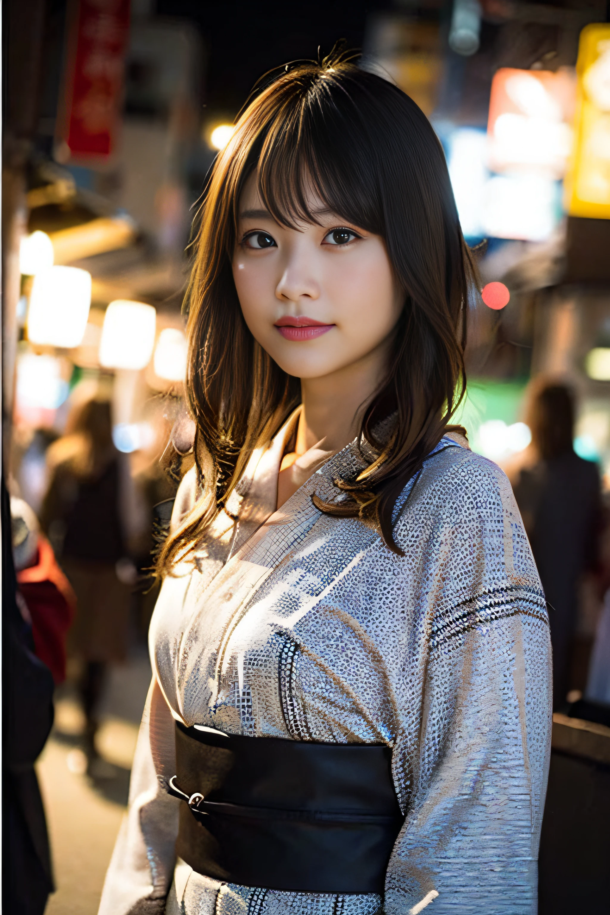 (8K、Raw photography、top-quality、masterpiece:1.2)、(realisitic、Photorealsitic:1.37)、ultra-detailliert、超A high resolution、1人、beautifull detailed face、A smile、Constriction、(Slim waist) :1.3)、Beautiful detailed skin、Skin Texture、Floating hair、Professional Lighting、Whole human body、Longhaire、a blond、Japan floral yukata、matsuri、inside in room、Bob Hair、Background of the fireworks display、look behind