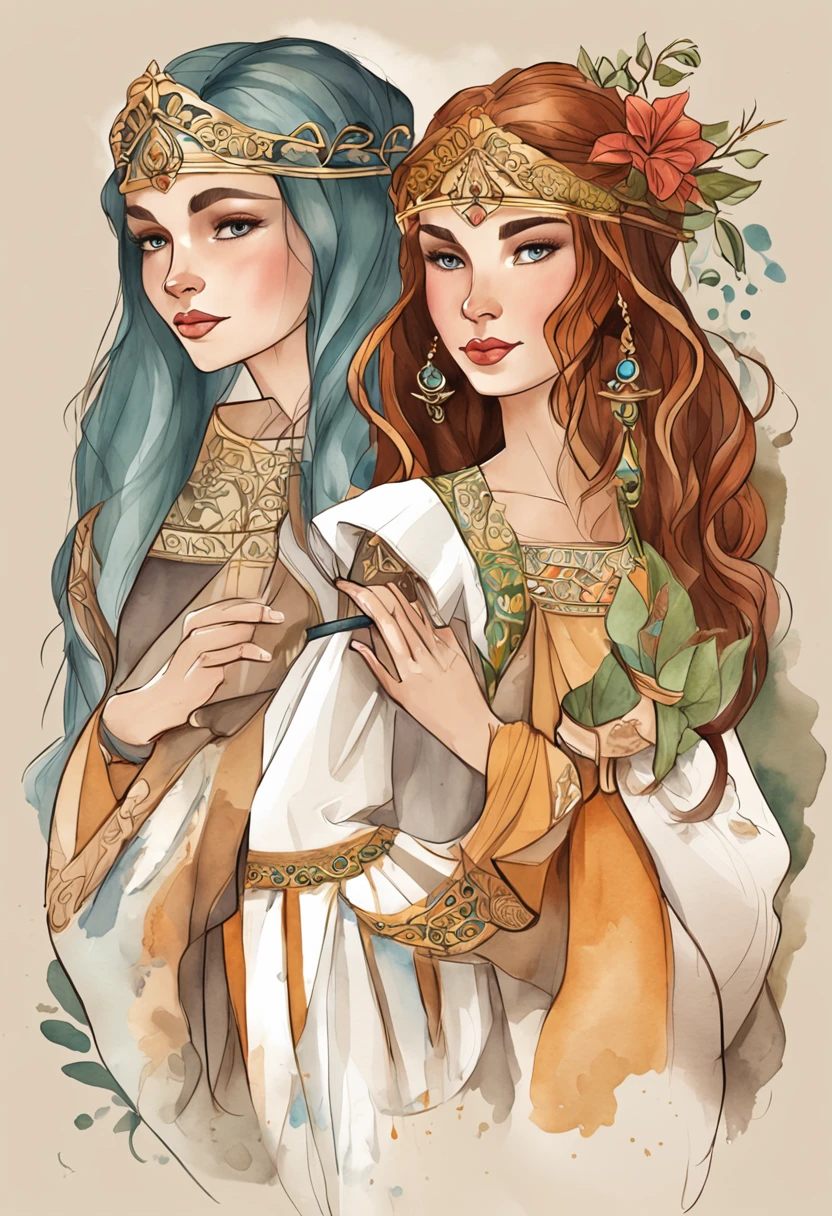 several illustrations of the same character with white background . uma princesa estilo medieval. realistic strokes. cabelo loiro