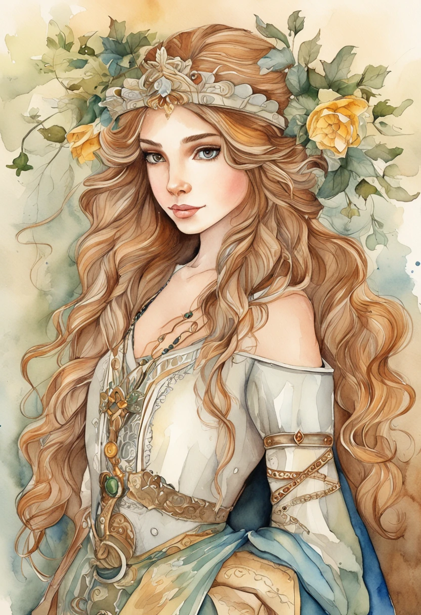 several illustrations of the same character with white background . uma princesa estilo medieval. realistic strokes. cabelo loiro