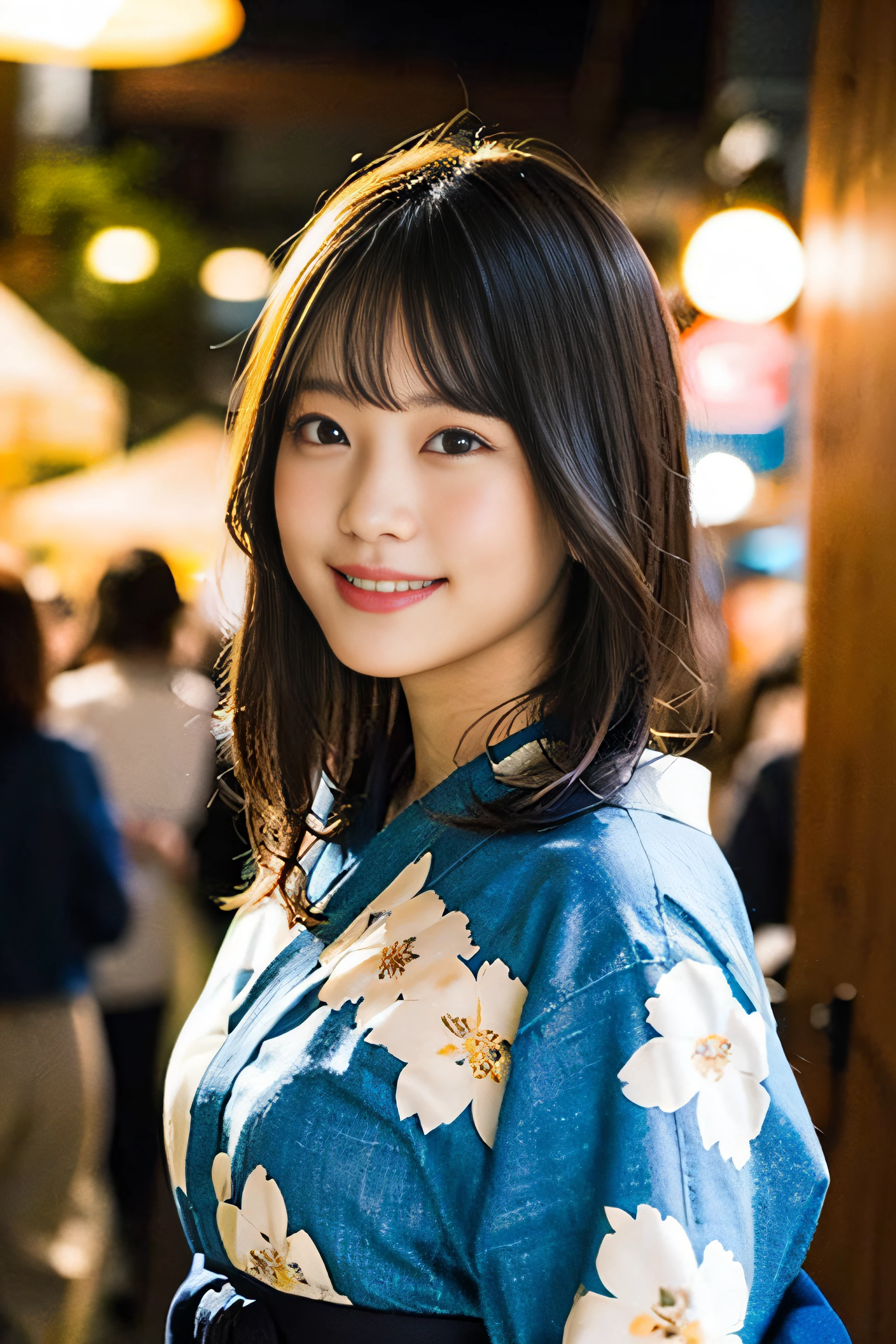 (8K、Raw photography、top-quality、​masterpiece:1.2)、(realisitic、Photorealsitic:1.37)、ultra-detailliert、超A high resolution、***1人、see the beholder、beautifull detailed face、A smile、Constriction、(Slim waist) :1.3)、Beautiful detailed skin、Skin Texture、Floating hair、Professional Lighting、Whole human body、Longhaire、a blond、Japan floral yukata、hotel、Bob Hair、Summer Festivals、Happy smile