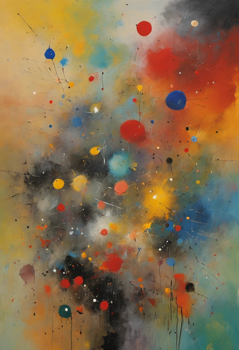 (((Joan Miró's Signature Style))) (masterpiece, highest quality), (realistic, photo_realistic:1.9), ((Artistic Rendering)) A depiction in the style of Joan Miró showcasing an endless celestial expanse on a starry night. The representation should carry a vintage style with a grain filter, viewed from a low angle and illuminated by natural light. sharp focus, 8k, UHD, high quality, intricate detailed, highly detailed, hyper-realistic