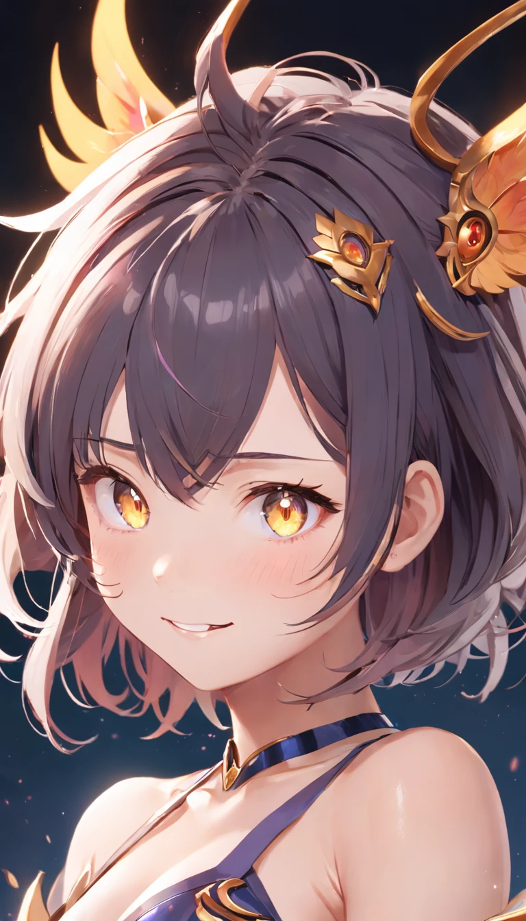 (Full body posing:1.5), (colorful:1.2), (extremely detailed CG unity 16k wallpaper:1.1), (Denoising strength: 1.45), (tmasterpiece:1.37), (A beautiful baby face girl:1.2), Age 20 years, upper body, (phoenix eye:1.3), Three-dimensional facial features, (white teeth), (The inner corners of the eyes droop:1.2), (Upturned outer corner of the eye:1.4), (largeeyes:1.4), (Fat gills:1.4), (Bob Hairstyles:1.5), Straighten your hair, Have temperament, (Neat bangs:2.2), (Thick bangs: 2.2), (Bangs that cover the eyebrows: 2.2), (Ji Shifa 1.2), Slightly long eyelashes, (Smile:1.4), (with fair skin:1.5), (Symmetrical face shape left and right:1.2), Happy smile, 中景 the scene is, best qualtiy, (tmasterpiece:1.5), (realisticlying:1.37), ultra - detailed, simplebackground, A high resolution, glint, (Pastel color: 1.2), the golden ratio, (half-closed eyes:1.1), realistic, SOLO, Cinematic lighting, god rays, sparkle, glowing light, 8K, ccurate, Textured skin, UHD, award winning