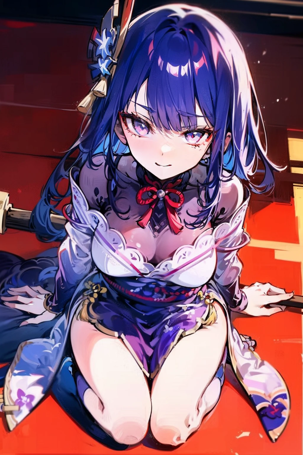 Kneeling on the ground in a cheongsam, The girl looked up,Stick out her tongue,Crimson cheeks,Risking love,Expressions of dissatisfaction and longing。It's addictive