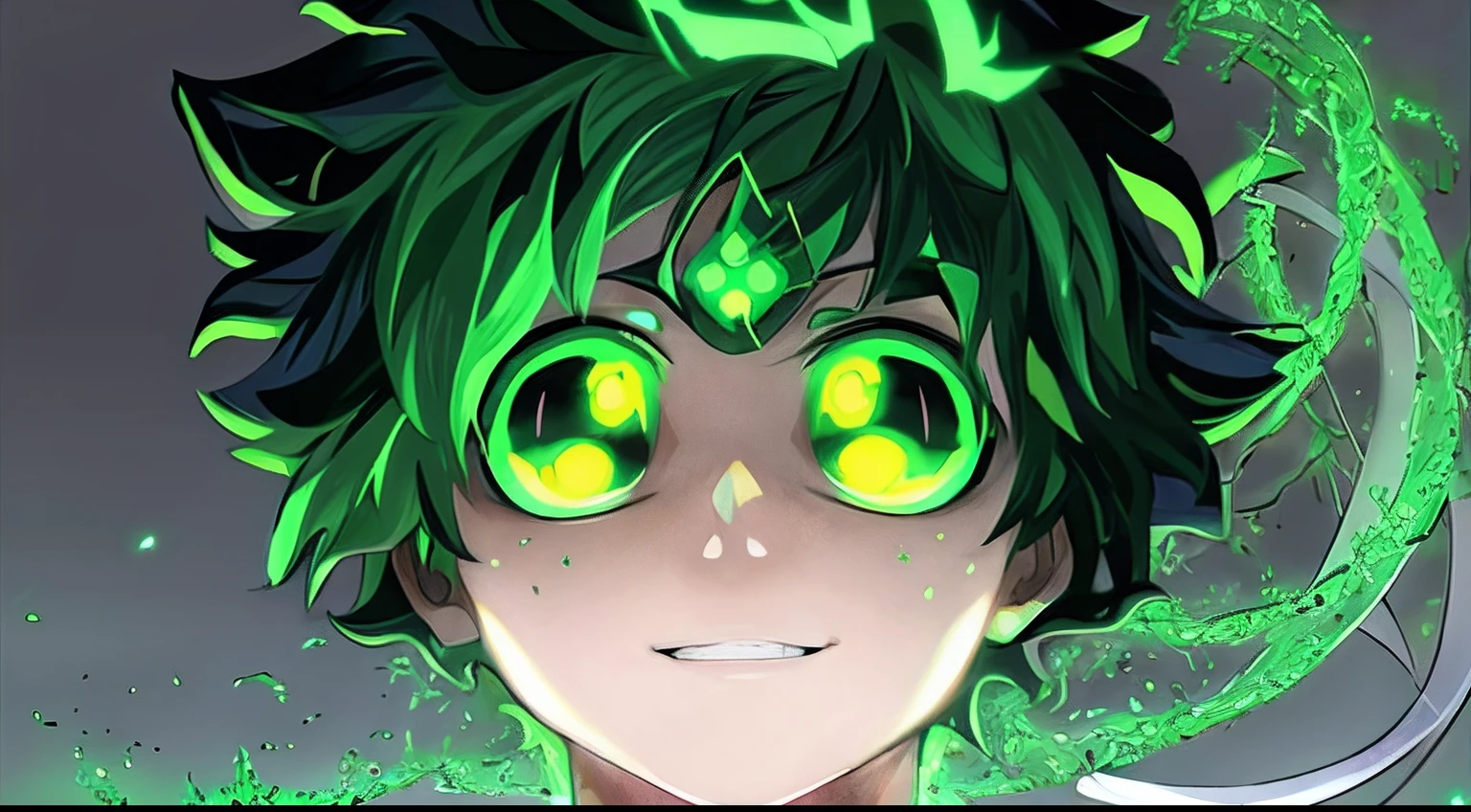 menino anime com olhos verdes e um cabelo vermelho com olhos brilhantes, Izuku Midoriya, olhos vermelhos brilhando, com olhos brilhantes, olhos verdes brilhantes, Demon Slayer rui fanart, com olhos vermelhos brilhantes, estilo de arte demon slayer, com olhos vermelhos brilhantes, grandes olhos brilhantes, Corpo verde. olhos vermelhos, magical glowing eyes, Estilo de arte ufotable, olhos brilhantes em todos os lugares