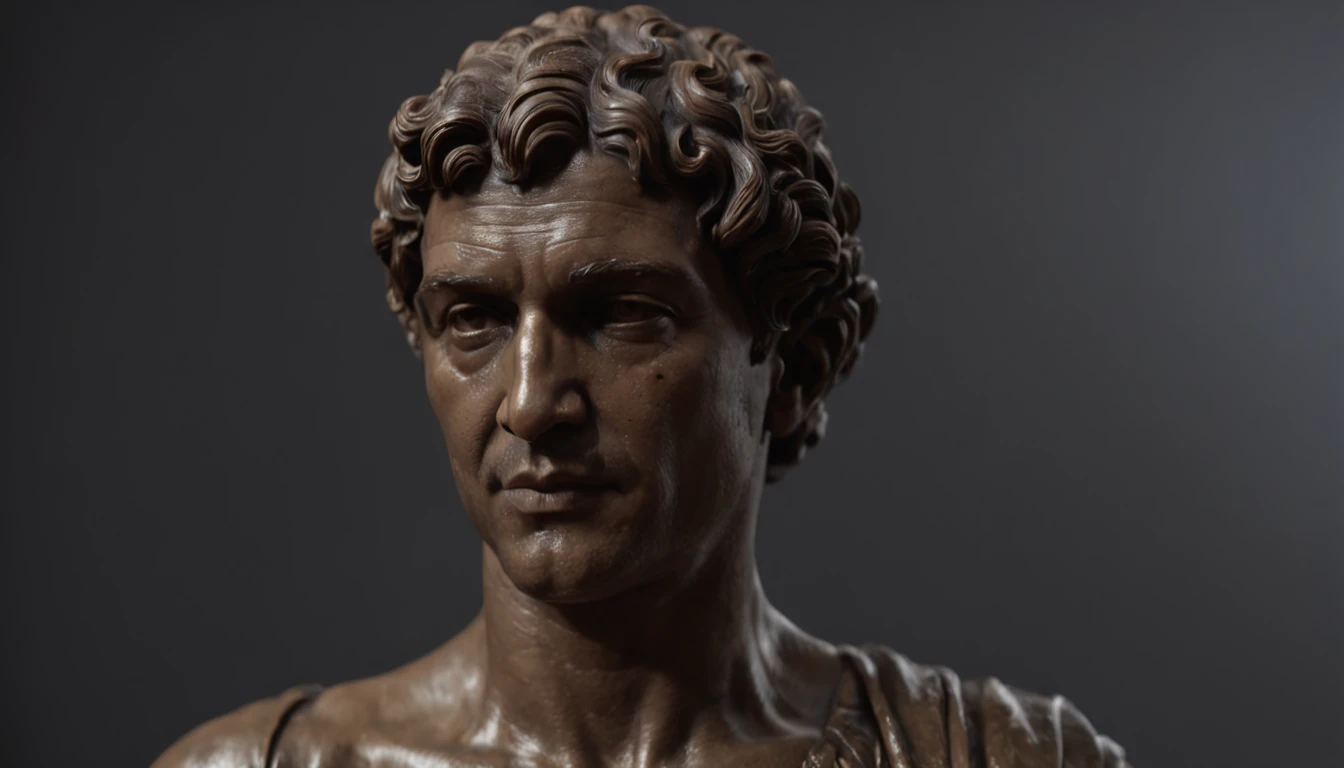 (Professional 3D rendering:1.3) de (Realistic:1.3) Foto de arte mais bonita do mundo,Features soft, bright male heroes, ((create the image of a stoic man according to stoicism books, make this man in the form of a statue, thinking, dark background)), corpo inteiro 8k unidade render, action shot, poros da pele, very dark lighting, sombreamento pesado, circunstanciado, Rosto detalhado, (vibrante, fotogrdeia realista, Realistic, Dramatic, Escuro, foco nítido, 8k),((((Use peles)))), (intrincado:1.4), decadente, (altamente detalhado:1.4), pintura digital, rendering by octane, art stations, Conceito-Arte, liso, foco nítido, illustration, germe da arte, (Loish:0.23), Wlop Ilya Kuvshinov, e Greg Rutkowski e Alphonse Mucha Gracias, (global ilumination, studiolight, Light Volumetric), chuva forte, floating particles, patife, fantasia, Onze, corpo inteiroesbian, ((Fundo escuro e antigo da cidade:1.3)),CGSesociedade,art stations