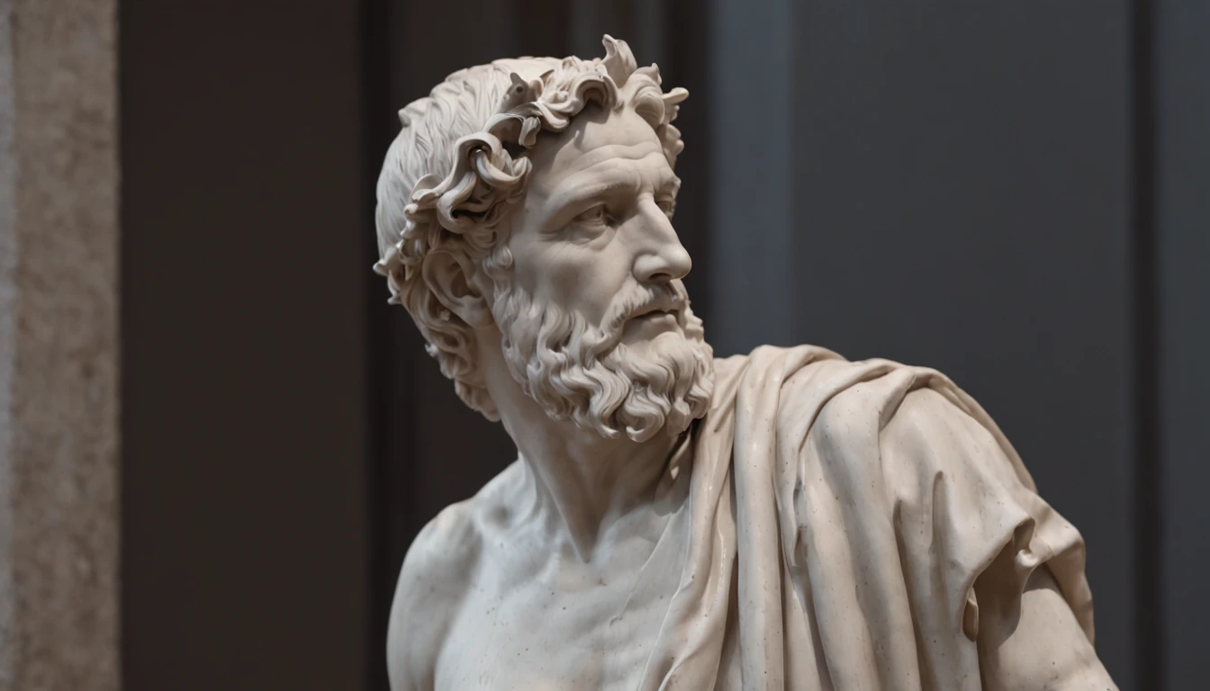 (Professional 3D rendering:1.3) de (Realistic:1.3) Foto de arte mais bonita do mundo,Features soft, bright male heroes, ((create the image of a stoic man according to stoicism books, make this man in the form of a statue, thinking, dark background)), corpo inteiro 8k unidade render, action shot, poros da pele, very dark lighting, sombreamento pesado, circunstanciado, Rosto detalhado, (vibrante, fotogrdeia realista, Realistic, Dramatic, Escuro, foco nítido, 8k),((((Use peles)))), (intrincado:1.4), decadente, (altamente detalhado:1.4), pintura digital, rendering by octane, art stations, Conceito-Arte, liso, foco nítido, illustration, germe da arte, (Loish:0.23), Wlop Ilya Kuvshinov, e Greg Rutkowski e Alphonse Mucha Gracias, (global ilumination, studiolight, Light Volumetric), chuva forte, floating particles, patife, fantasia, Onze, corpo inteiroesbian, ((Fundo escuro e antigo da cidade:1.3)),CGSesociedade,art stations